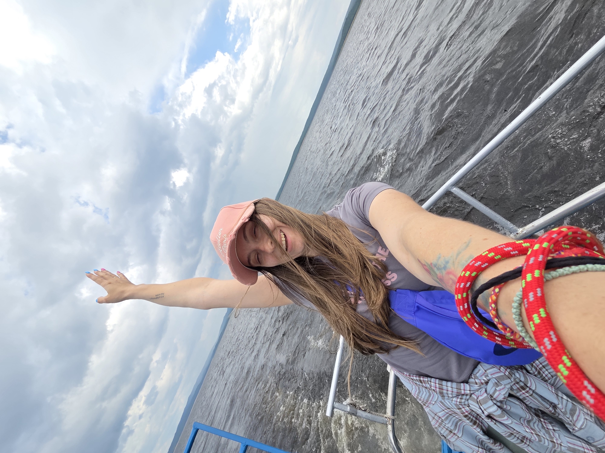 Boat selfie on the water near Talakan, Russia