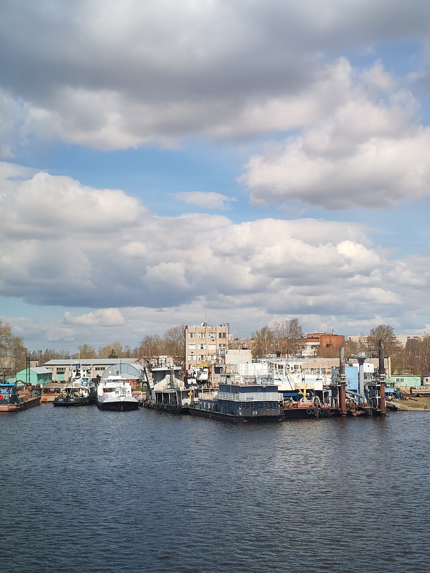 Industrial river port activity observed in Cherepovets, Russia