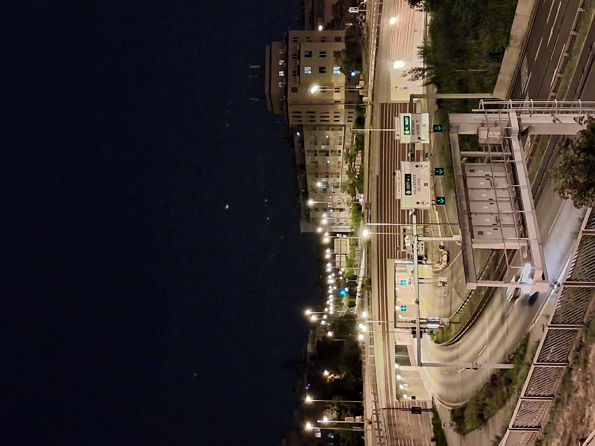Night stop at a Prague highway interchange, July 2026