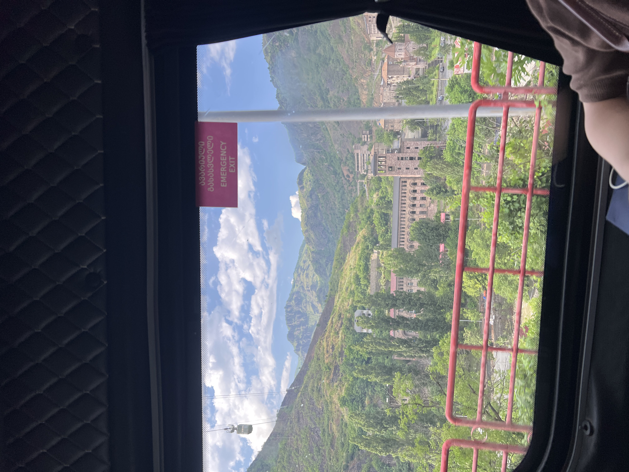 Bus window views over Alaverdi's mountain landscape, Armenia