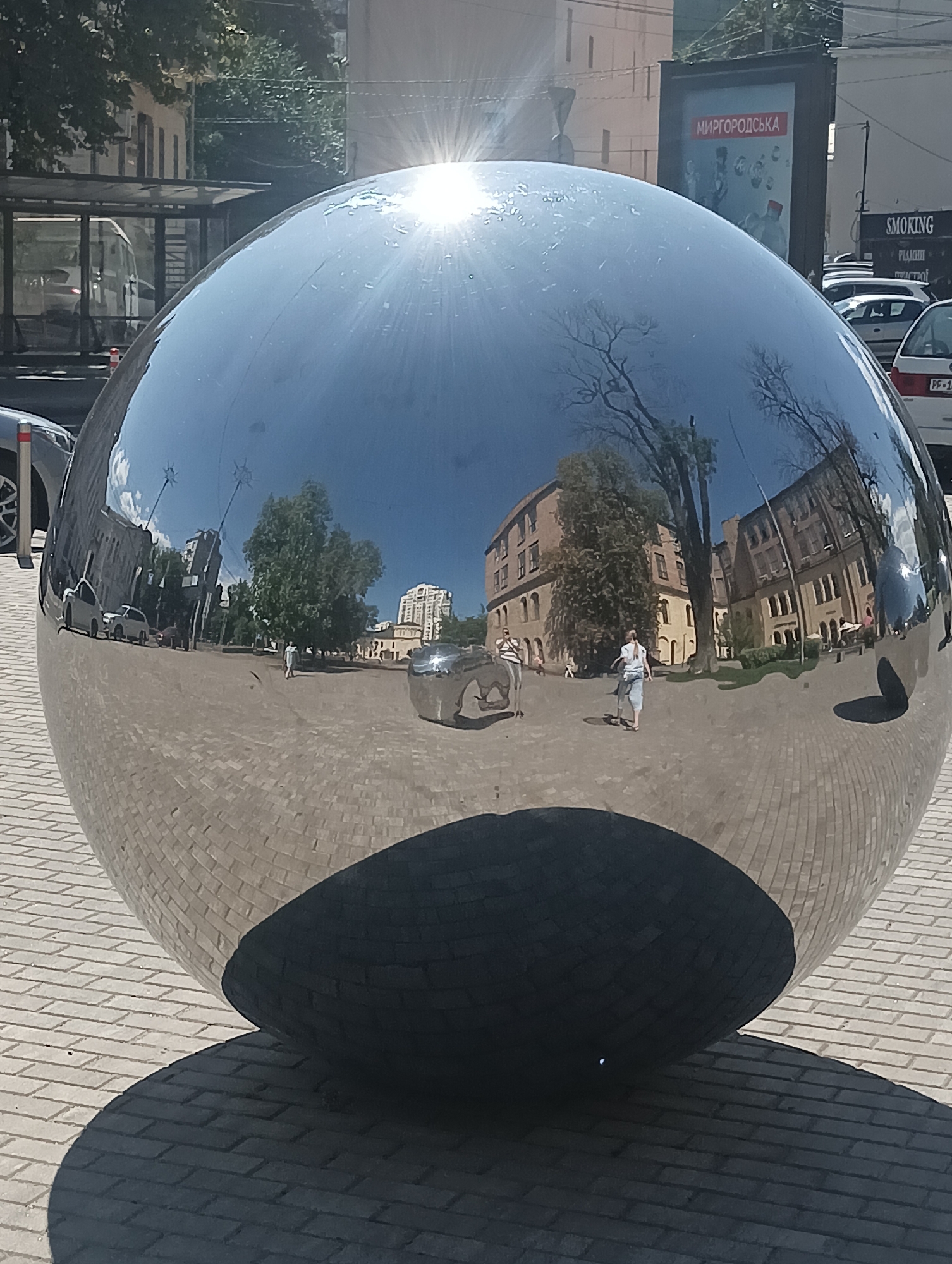 Urban sculpture walk through an arts and entertainment district