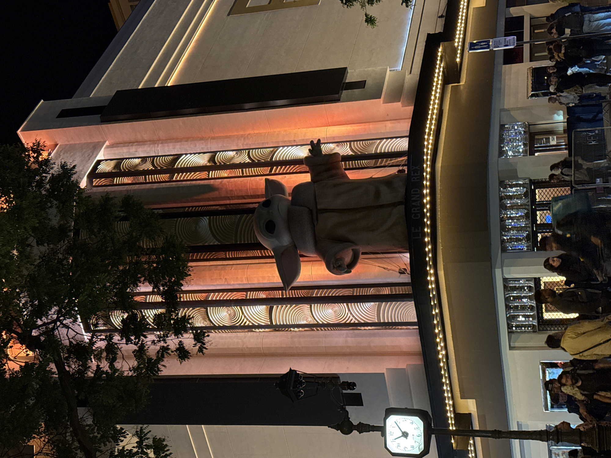 Baby Yoda figure displayed at Paris Grand Rex cinema