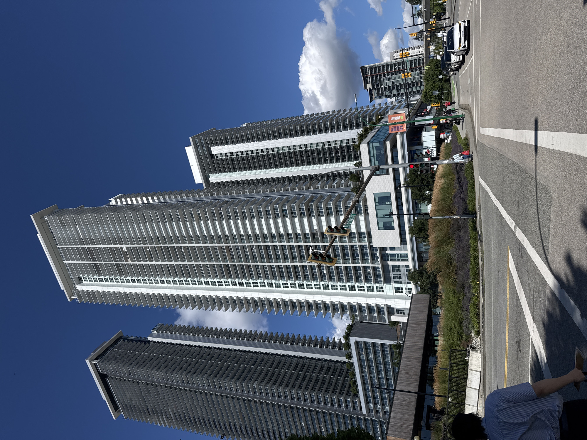 SkyTrain station area in Burnaby, street life and storefronts