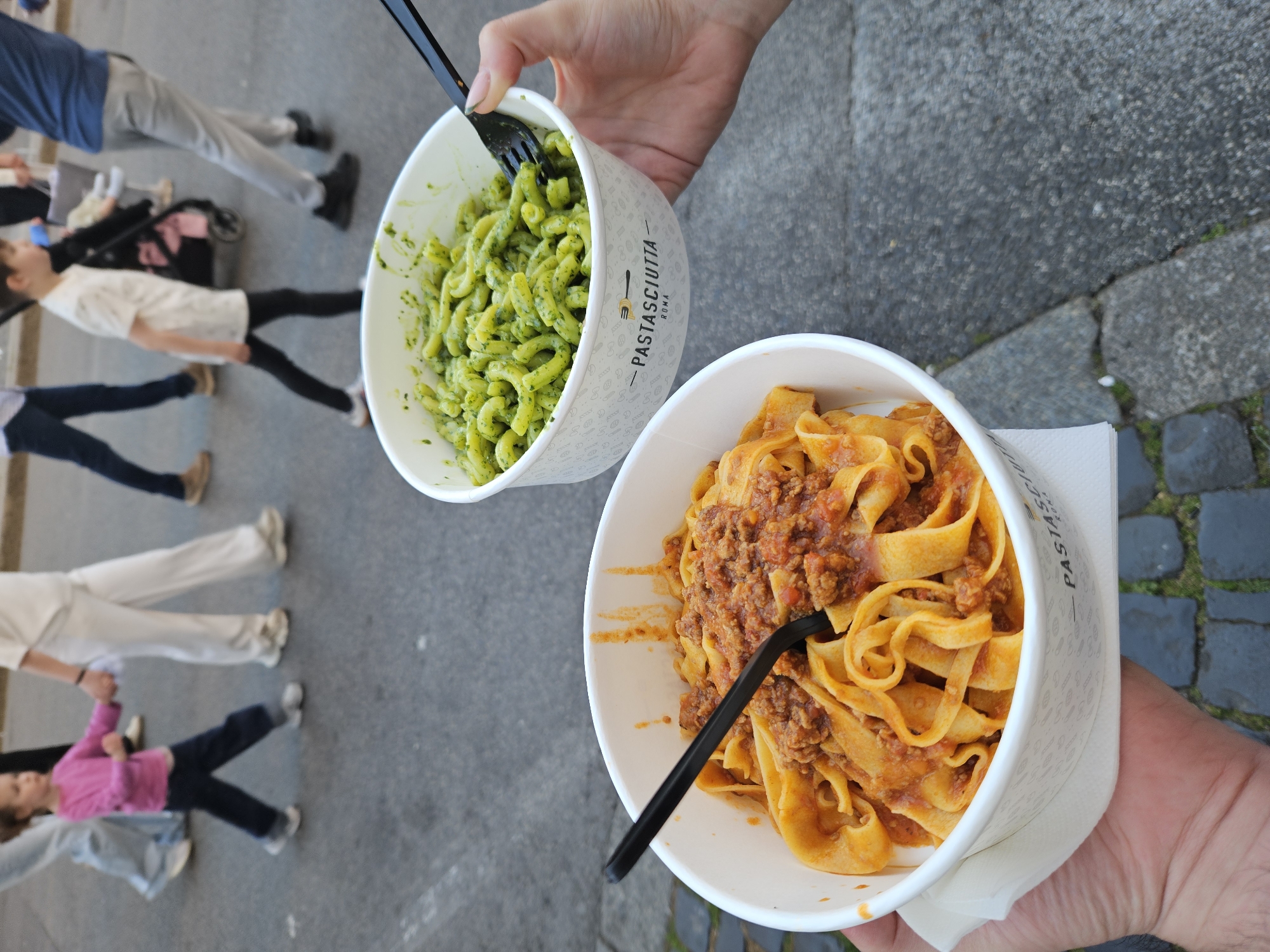 Everyday Rome moments: street pasta bowls, urban sky view