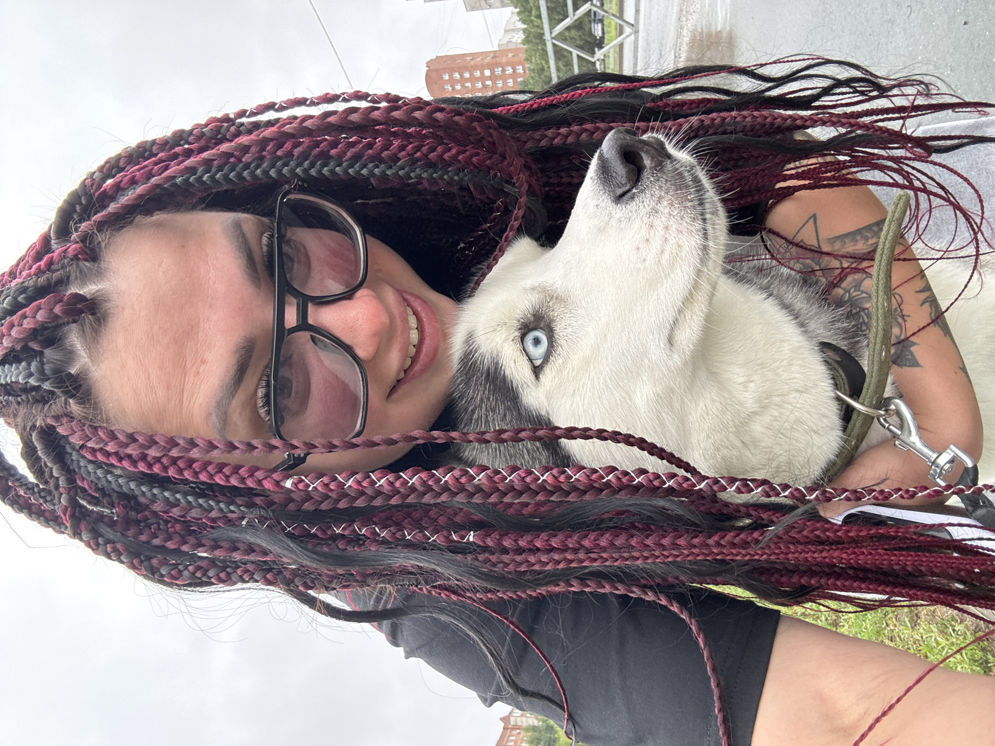 Rainy morning dog walk through Tolyatti's residential streets