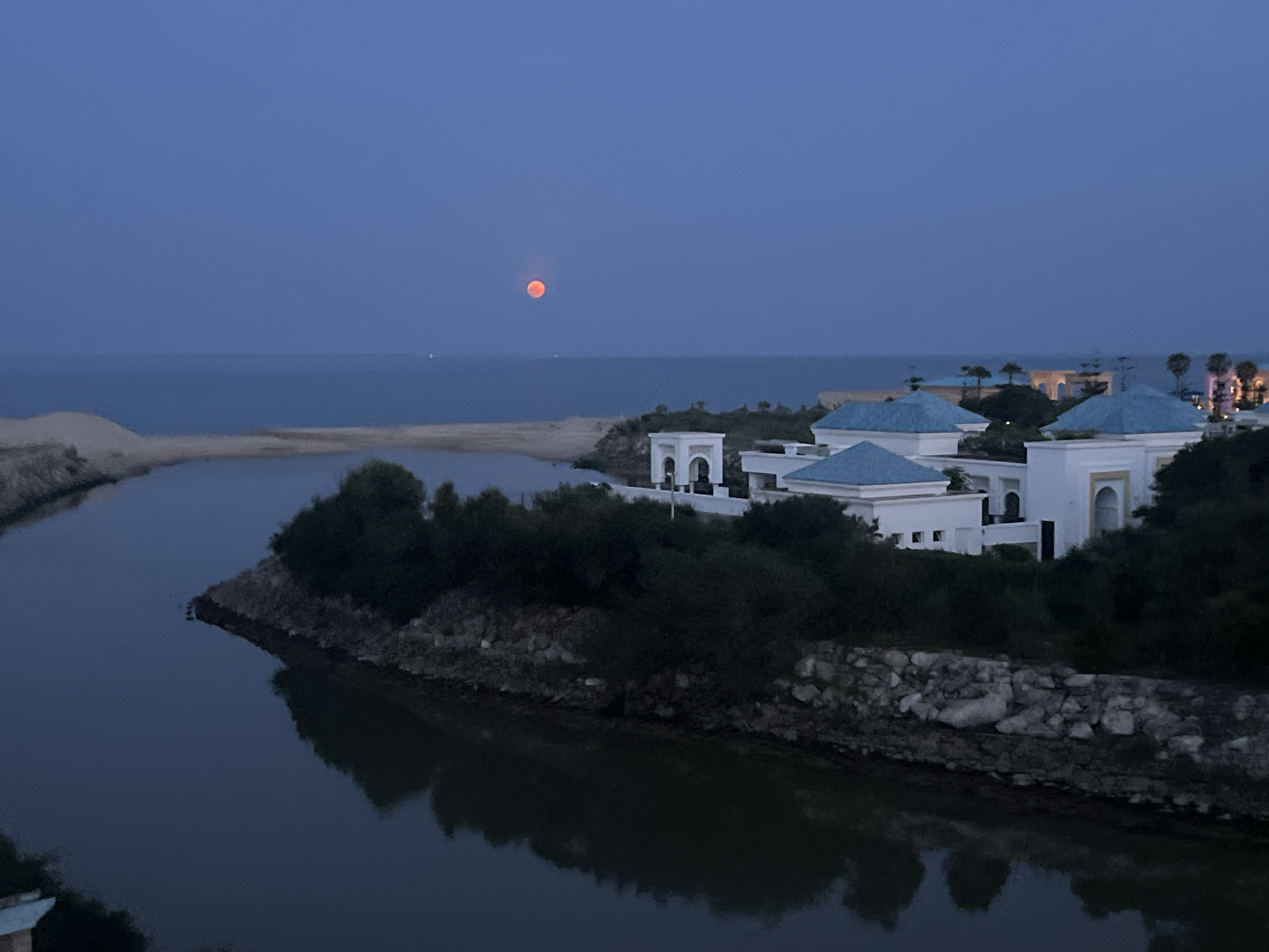 Twilight documented across coastal Fnideq, Morocco in brief evening sequence