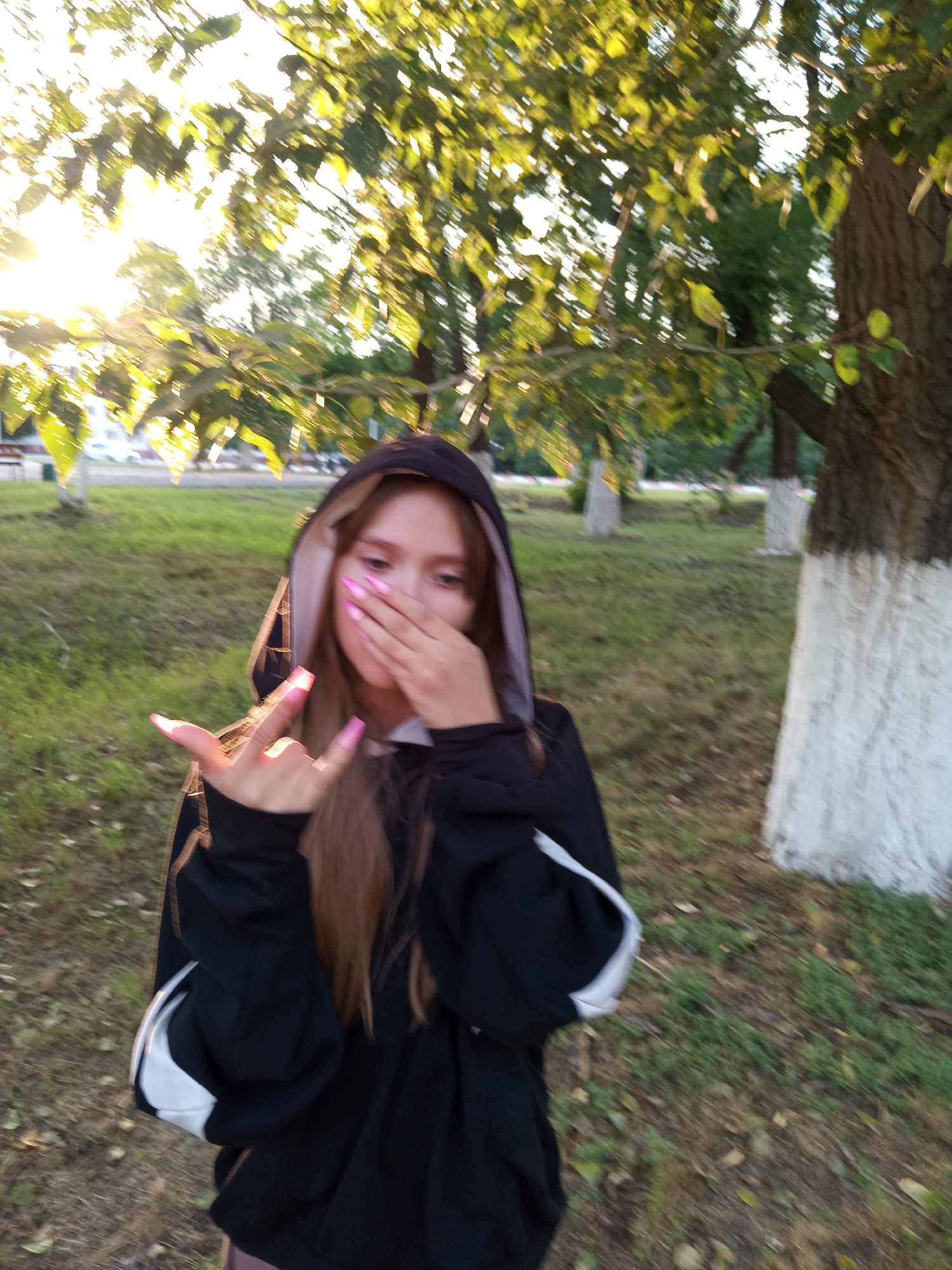 Quiet afternoon in a Rudny park, pine cone art and candid poses