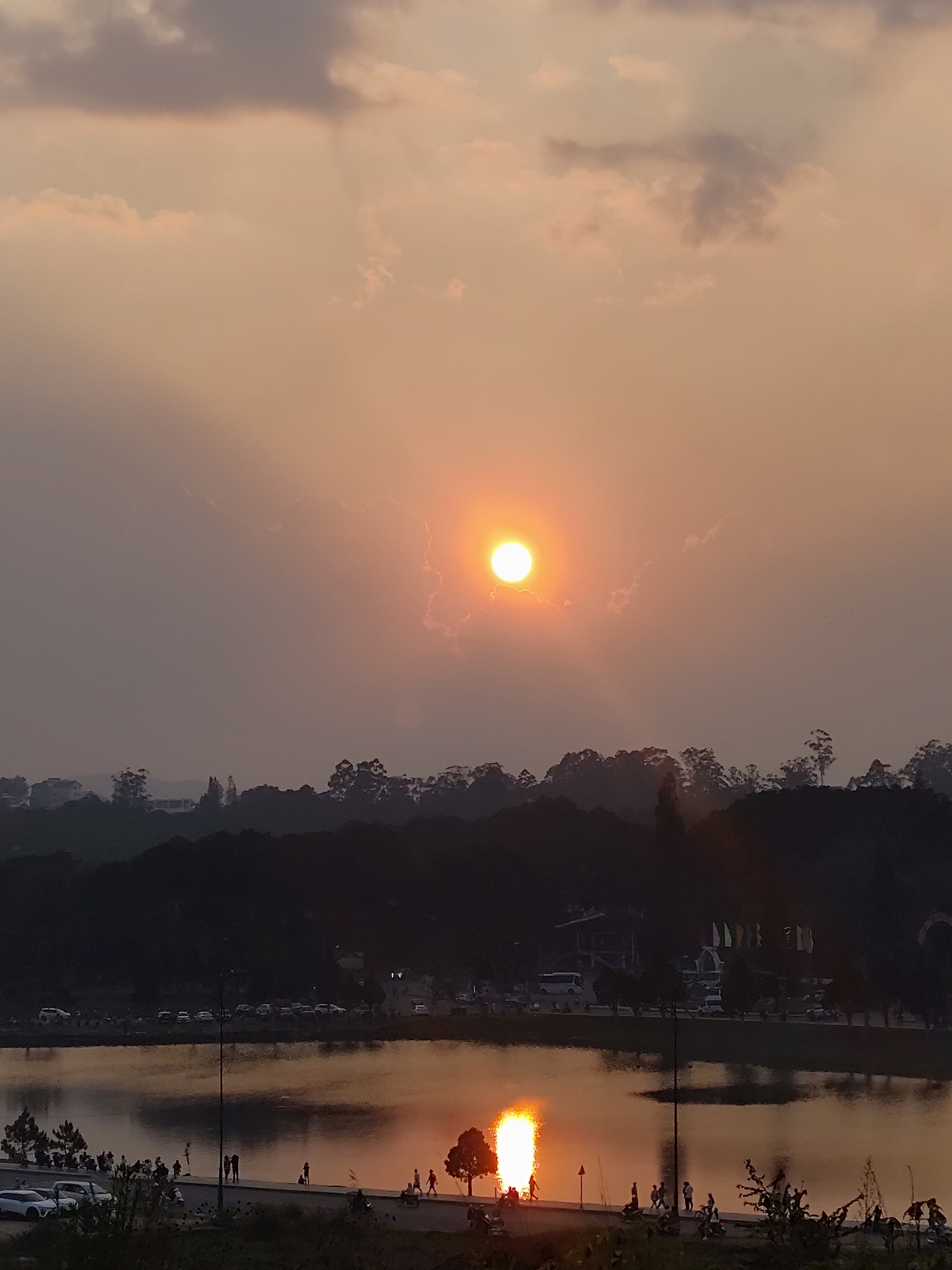 Sunset captured over Da Lat lakes in Vietnam