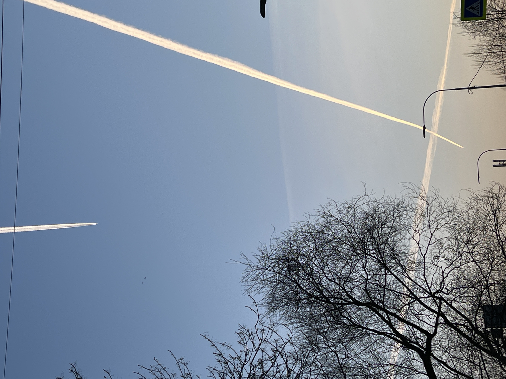 Aircraft contrails observed across Saint Petersburg skies
