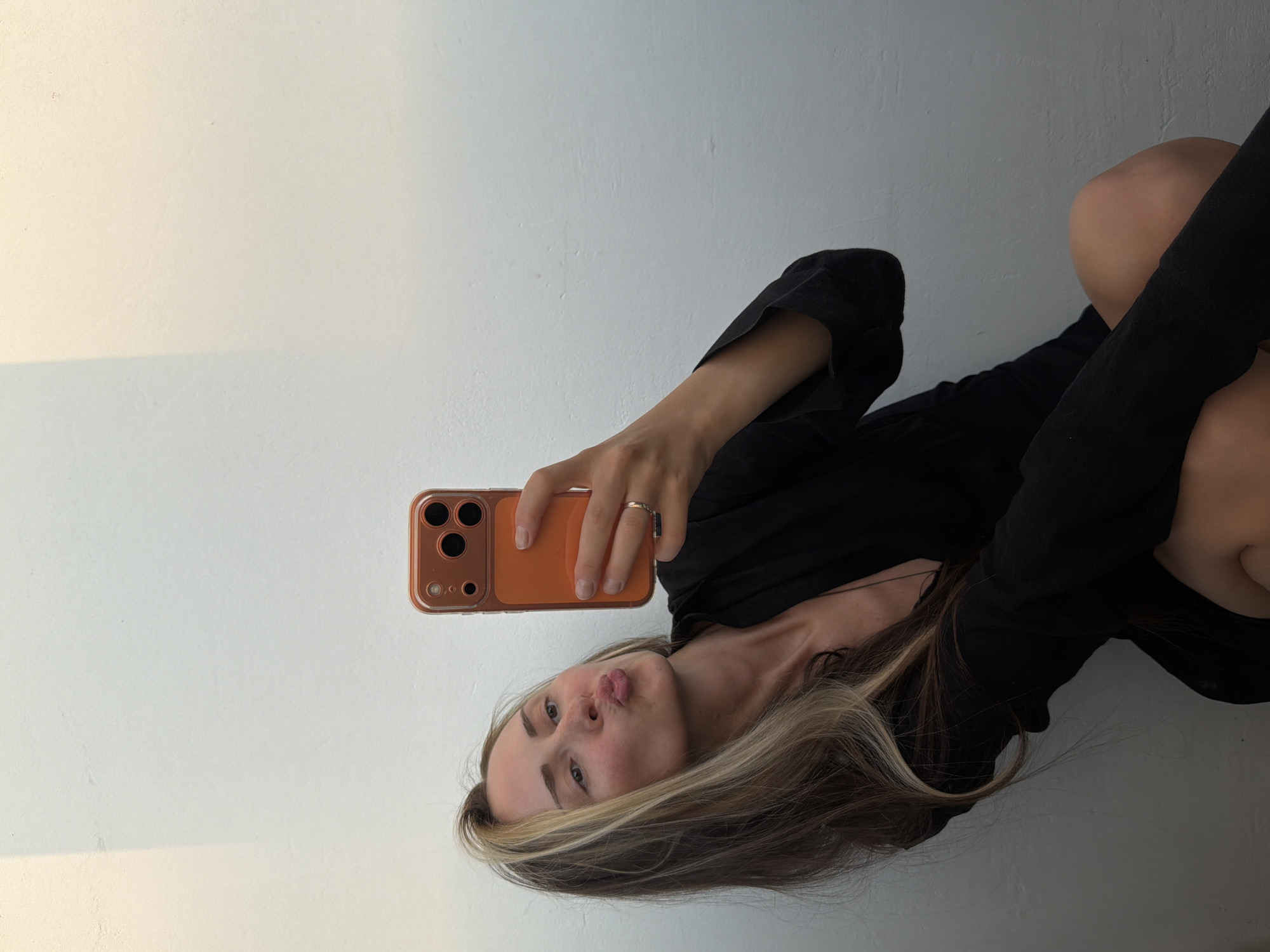 Woman takes selfies in Khimki, Russia