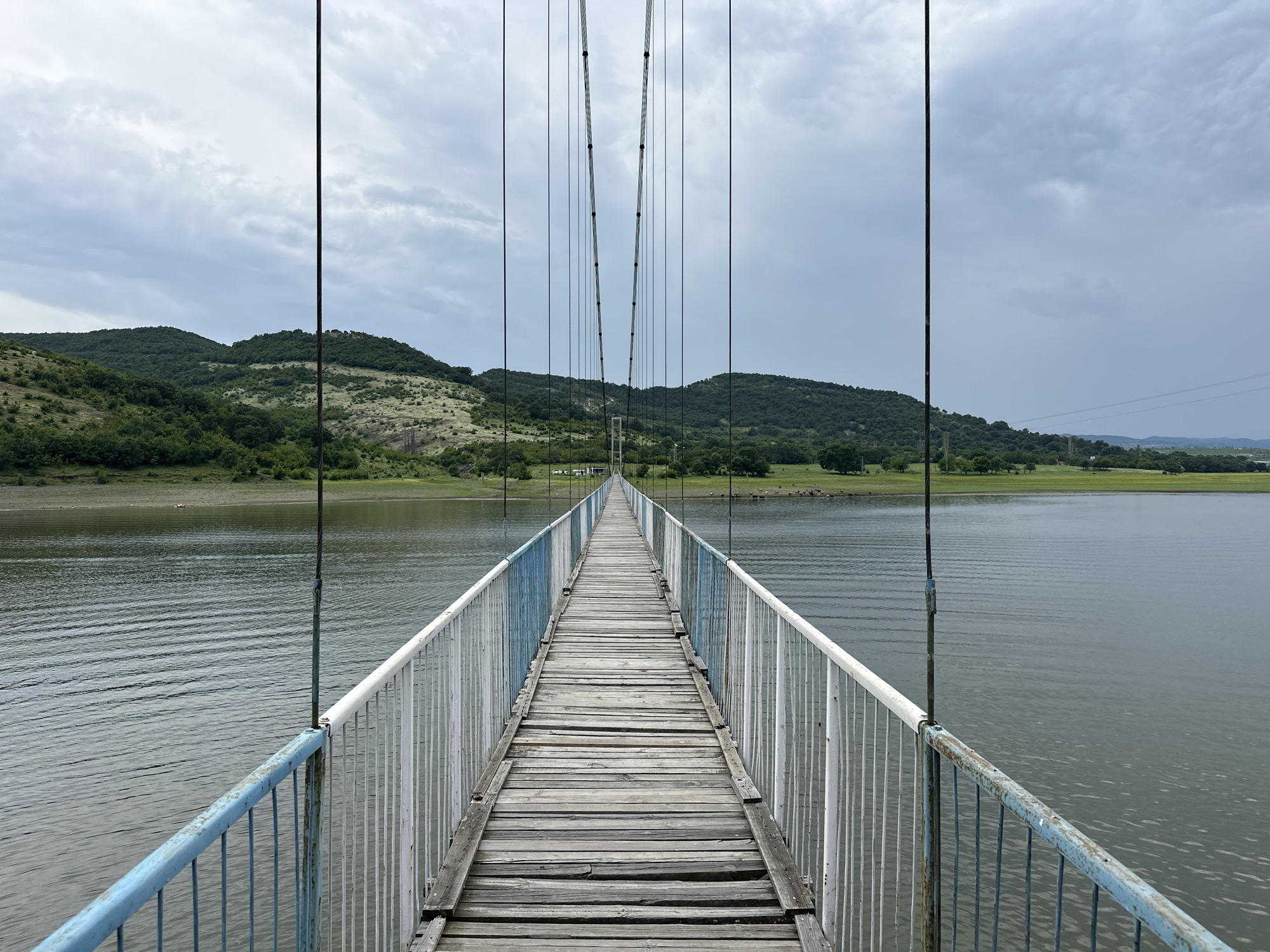 Visitor documents suspension bridge and wildlife in Lisitsite, Bulgaria