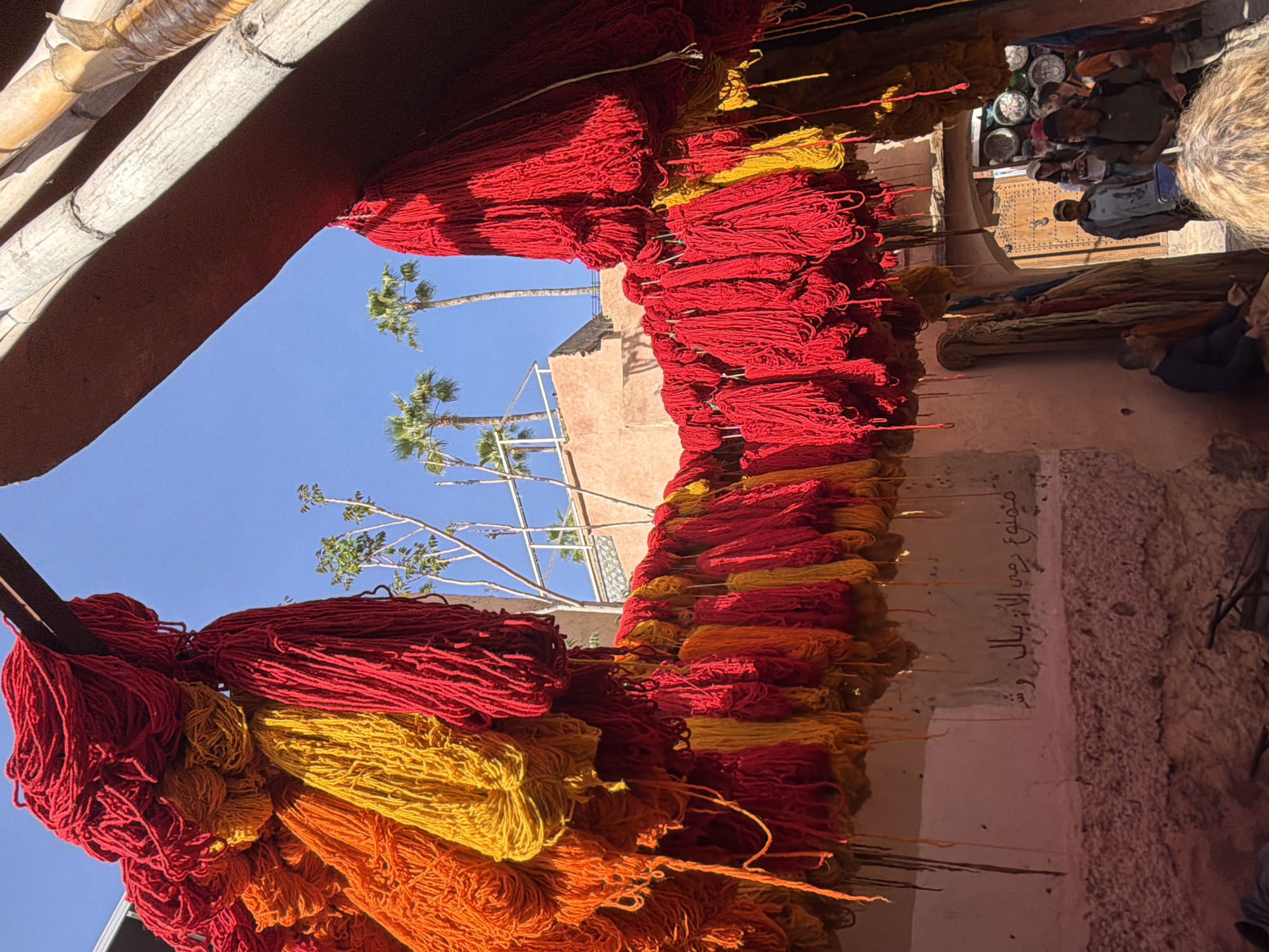 Colorful yarn display spotted at Marrakesh shop
