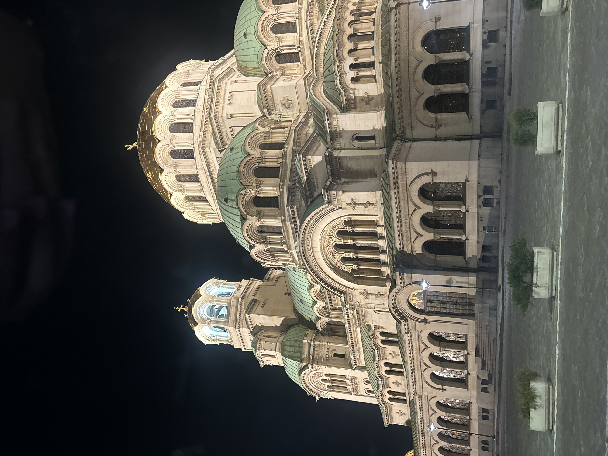 Alexander Nevsky Cathedral illuminated at night in Sofia