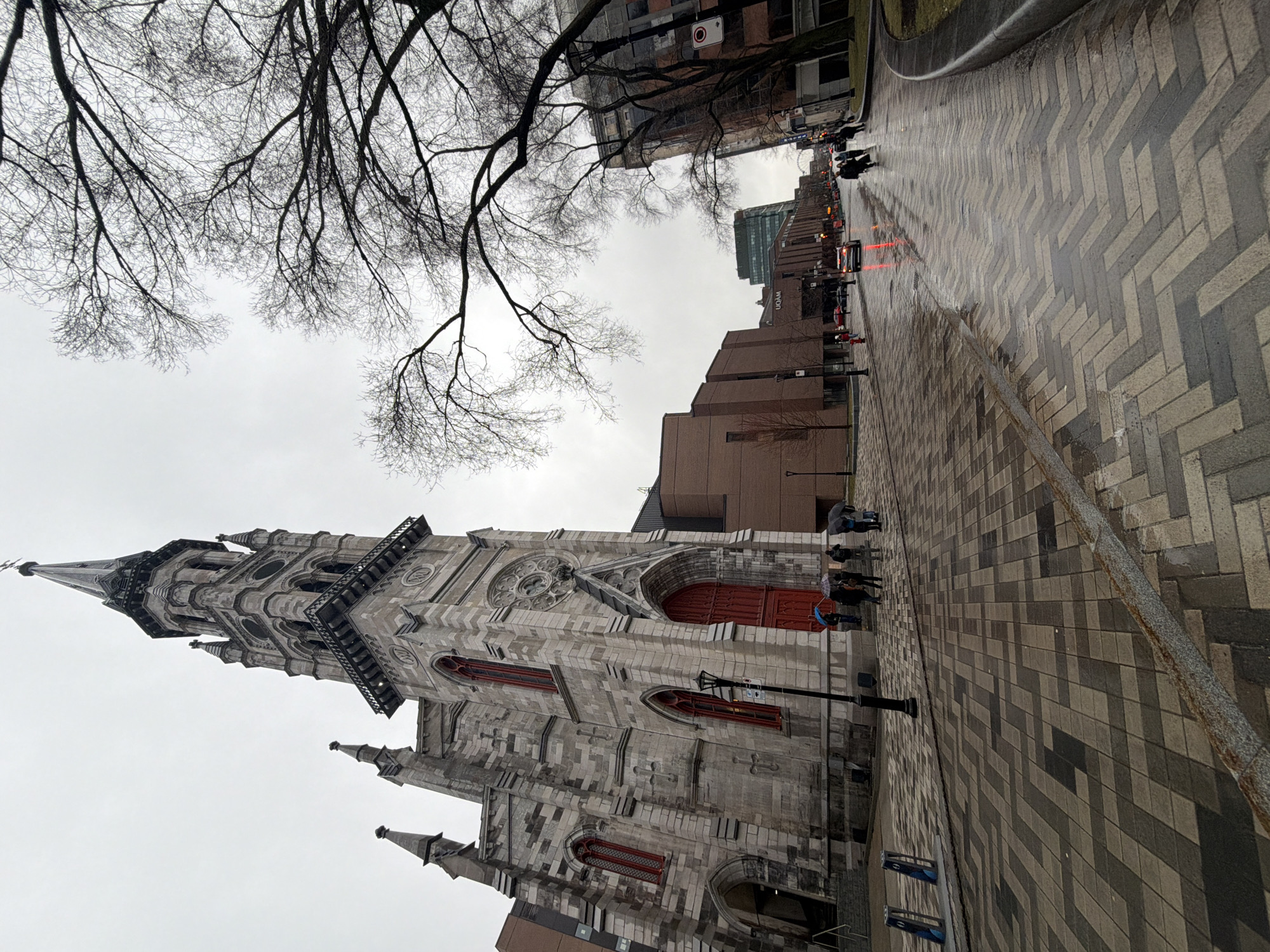 Montreal evening captures church exterior and transit station escalator