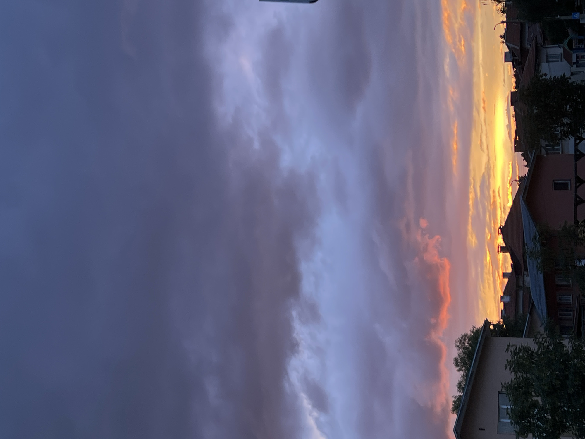 Dramatic sunset observed over Samokov Bulgaria residential area