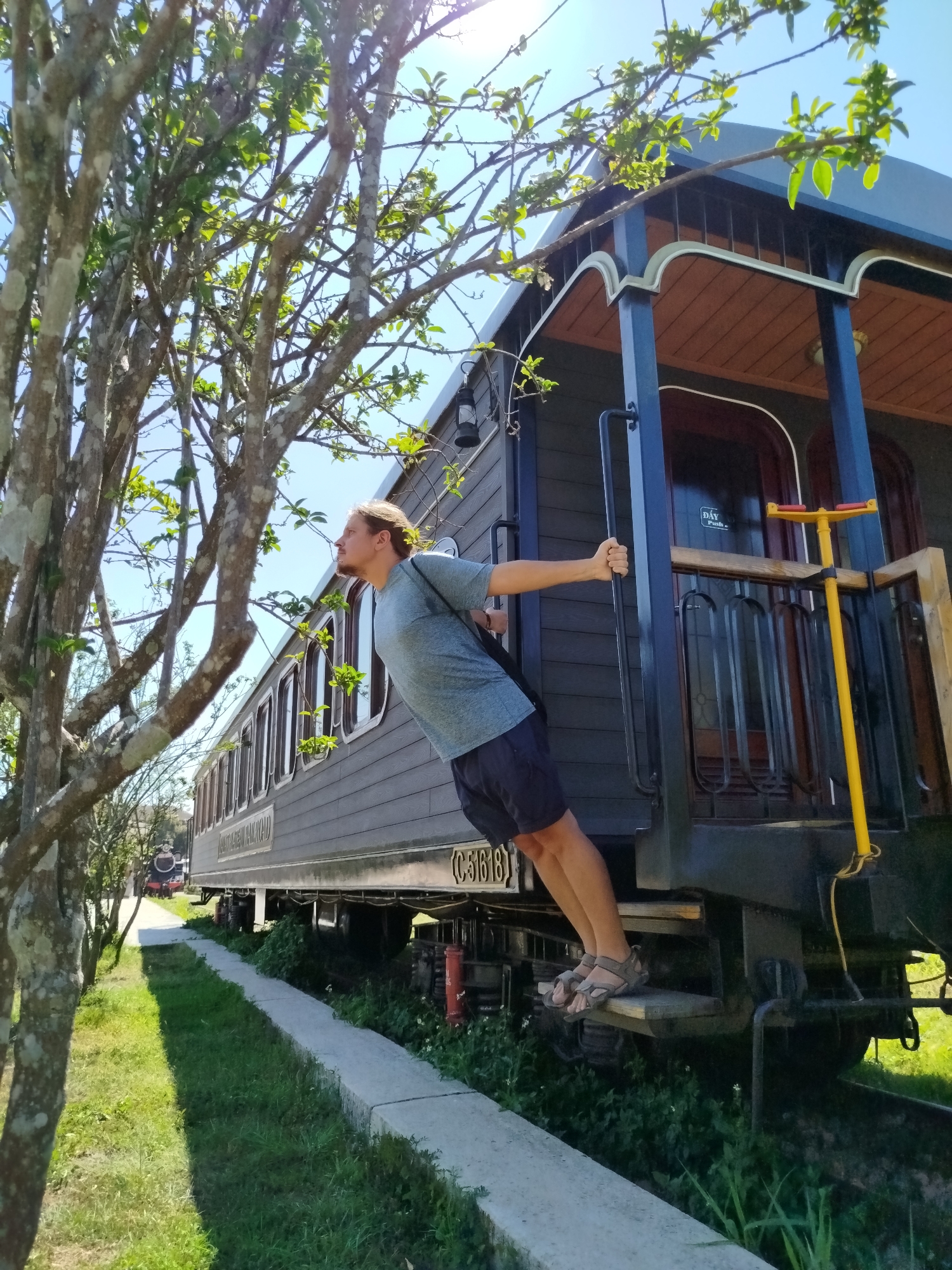 Morning visitor explores historic Da Lat Railway Station in Vietnam