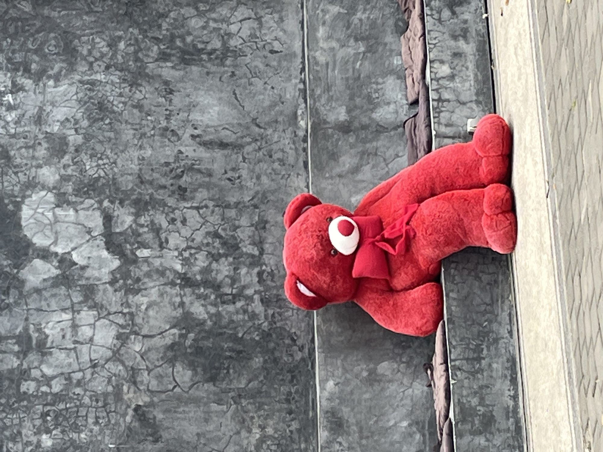 Red teddy bears displayed around North Kuta boutique district