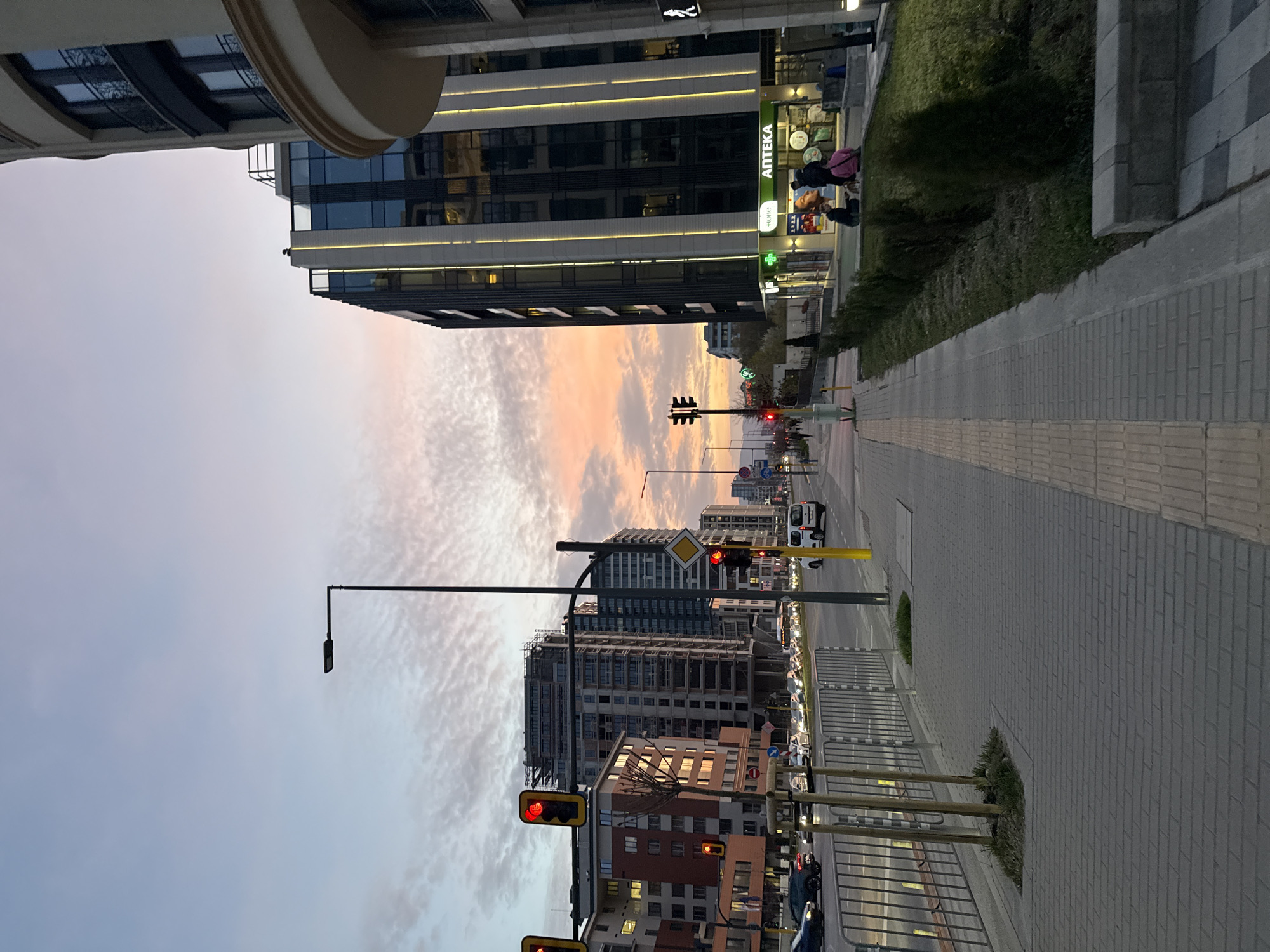 Evening sky colors observed over Sofia street at dusk