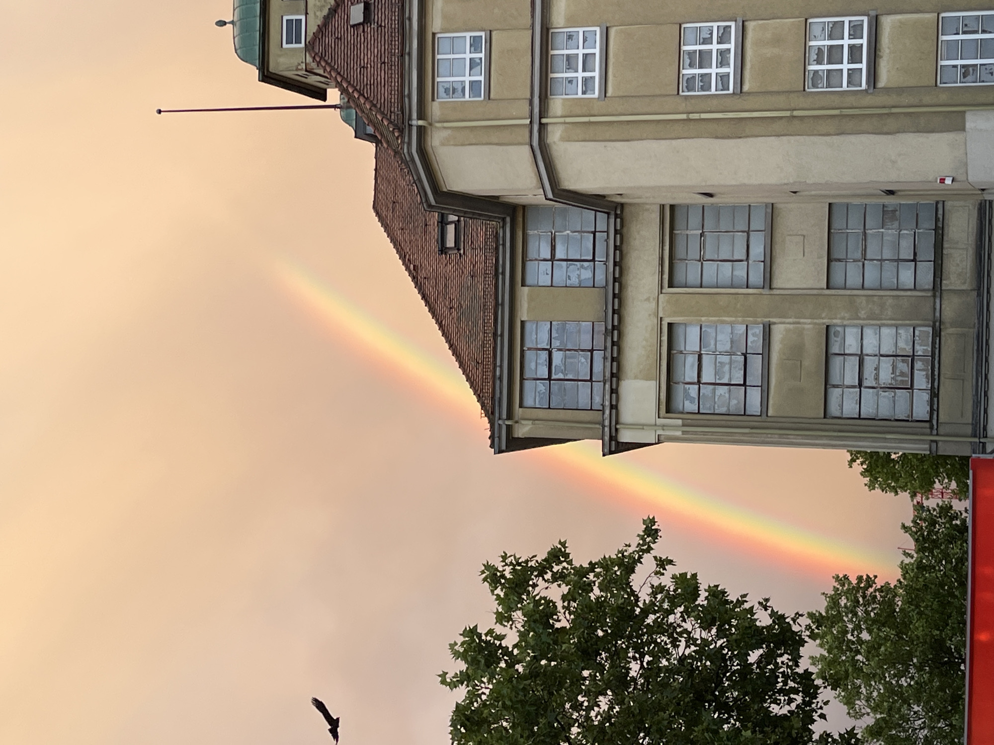 Rainbow appears over Landau in der Pfalz after evening rain