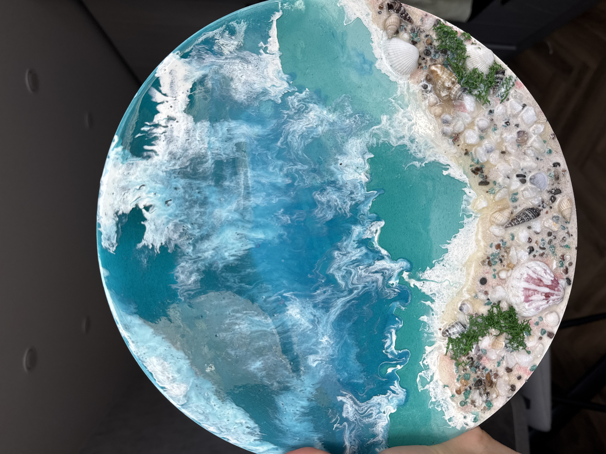 Cozy morning at home, resin art, a cat, and a coffee