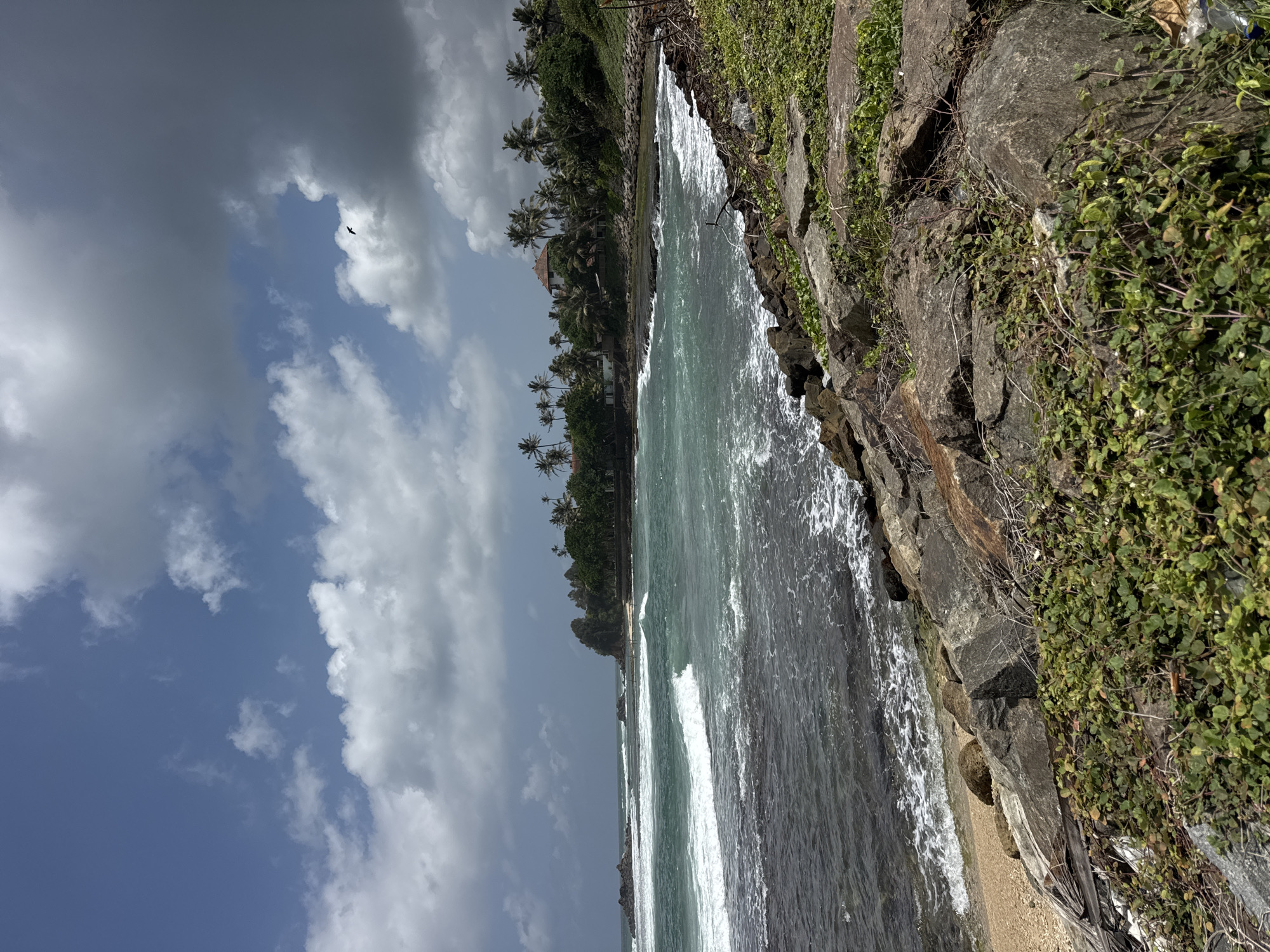 Rocky Sri Lankan coastline draws visitors on a breezy morning