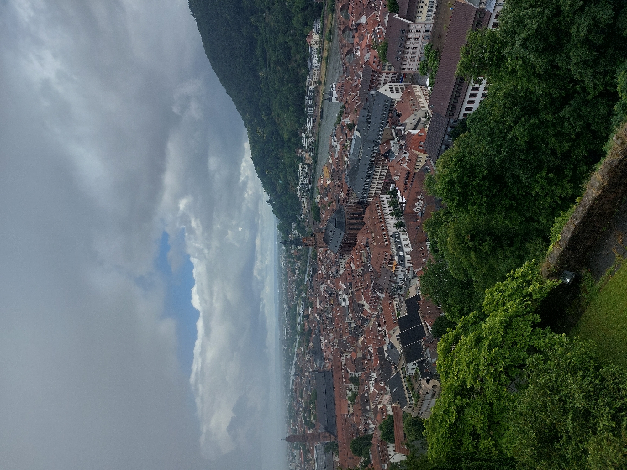 Tourist documents morning visit to historic Heidelberg Castle complex