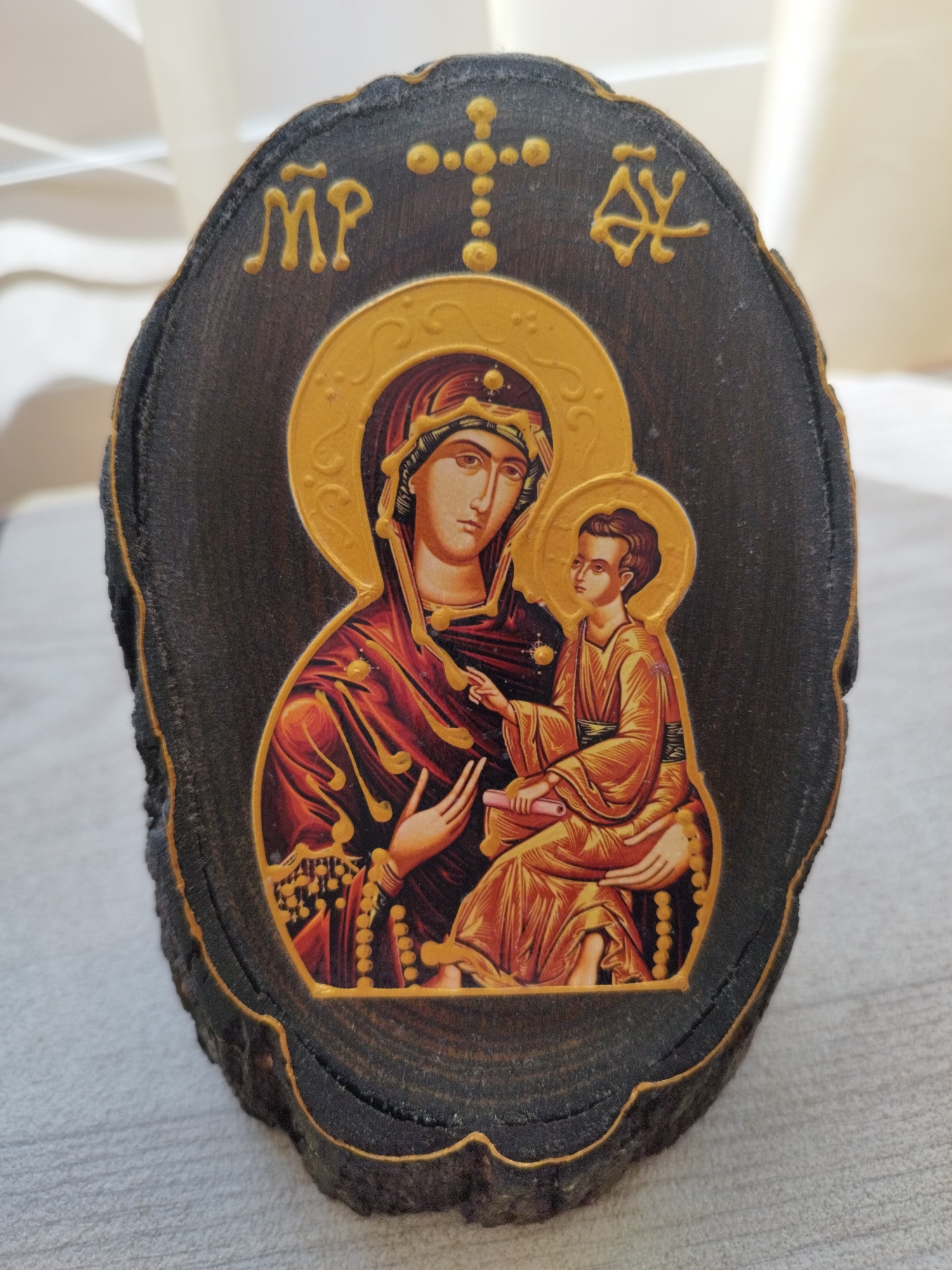 Religious icons and figurines displayed in Sofia, Bulgaria