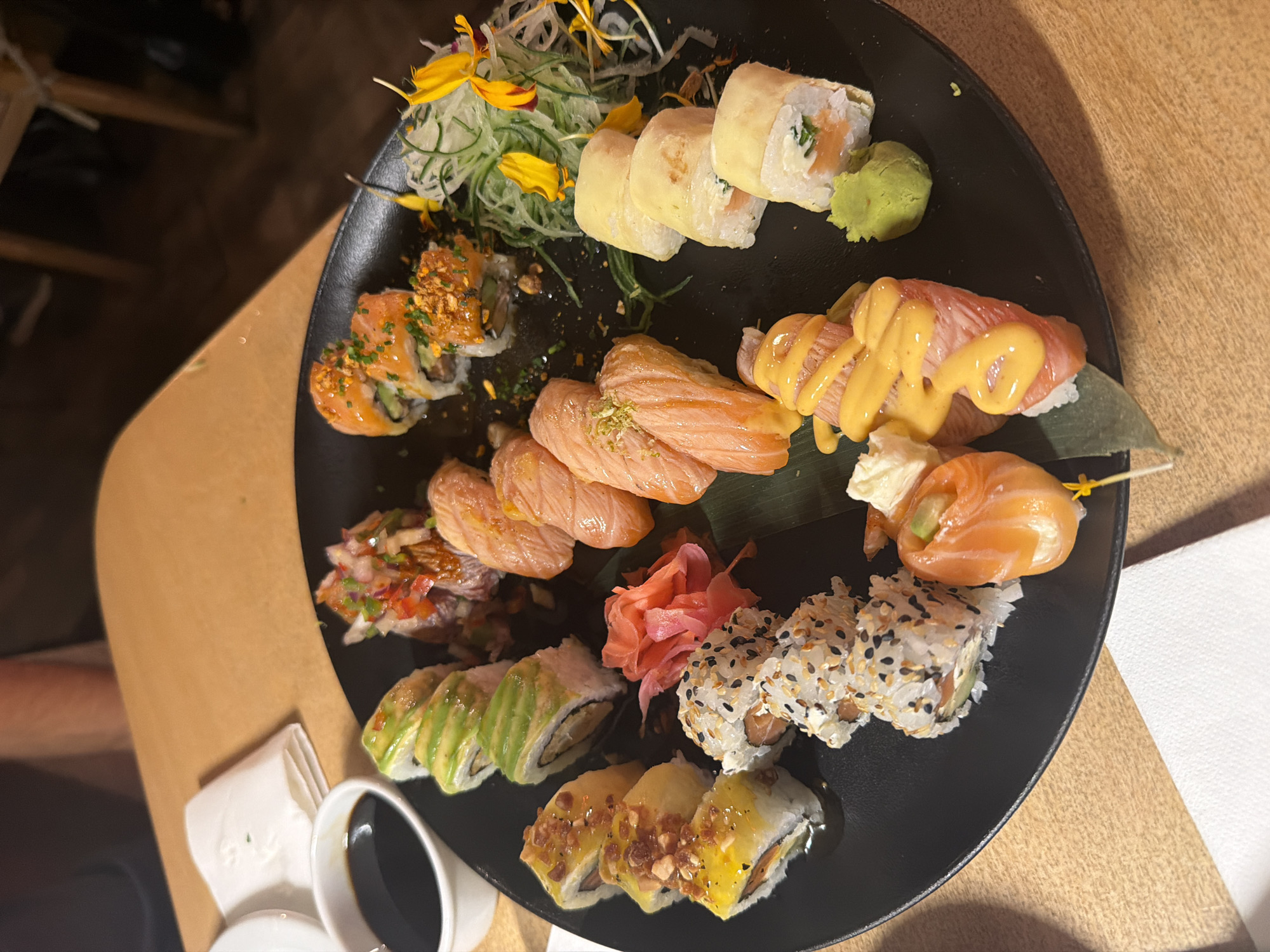 Late night sushi meal documented in Buenos Aires