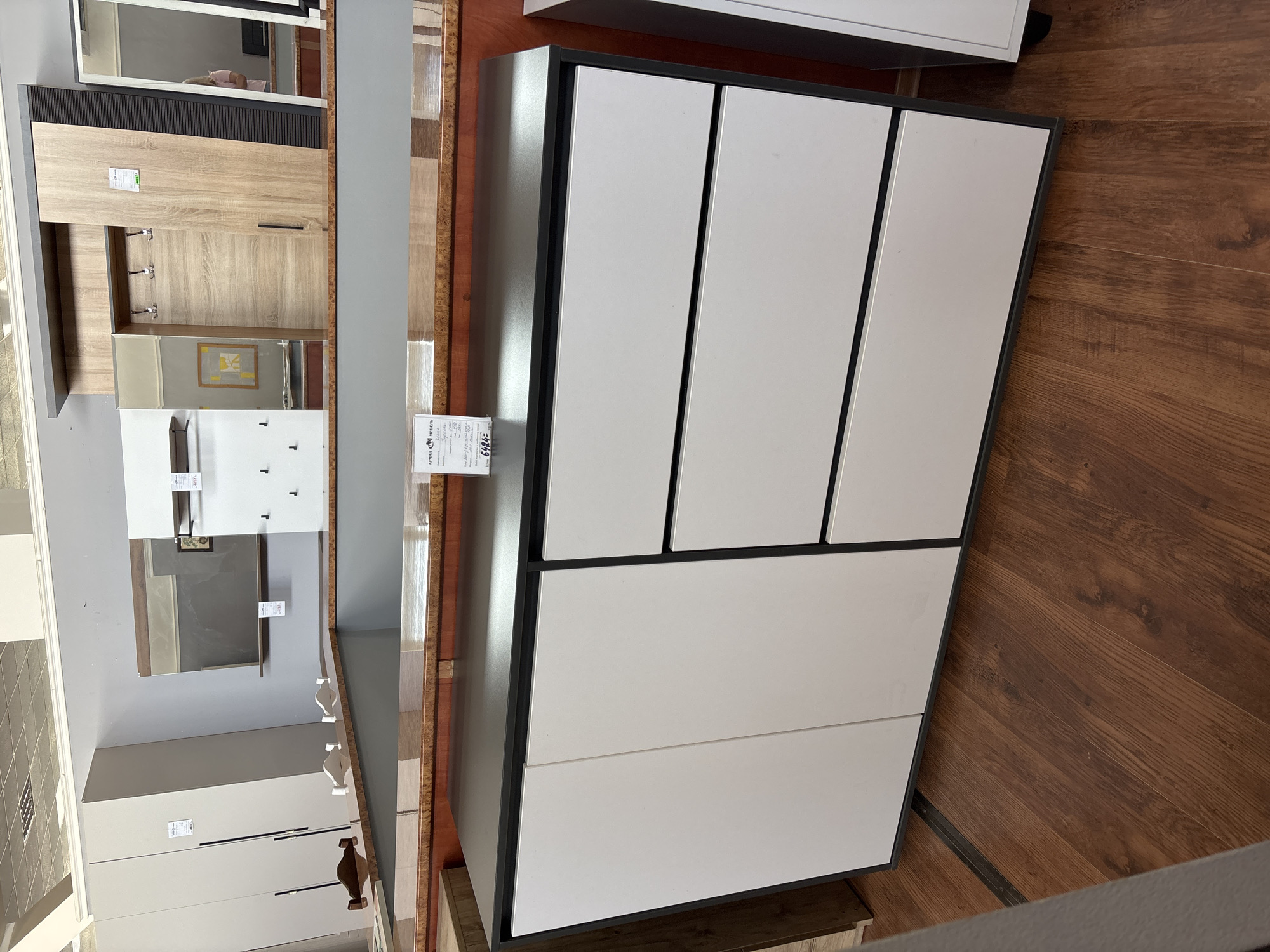 Furniture showroom floor walk covering storage, decor, and accessories