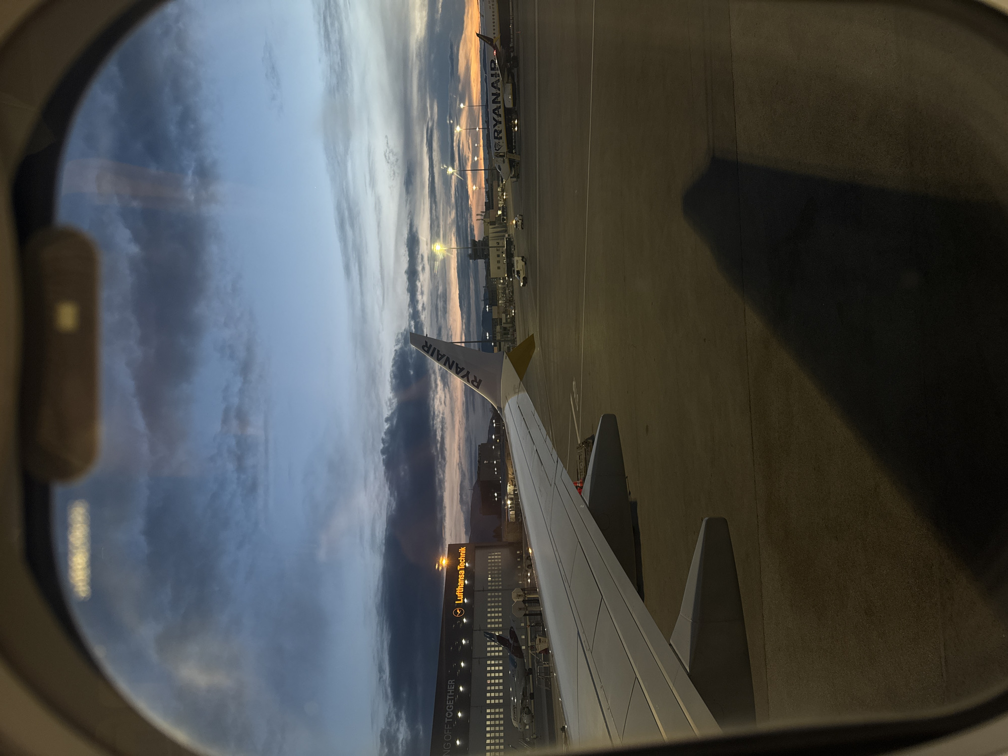 Passenger captures airport view from plane window in Sofia