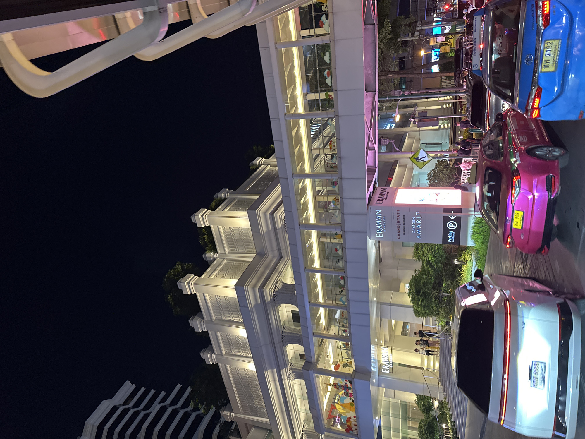 Nighttime street scenes captured around Bangkok's Erawan shopping district