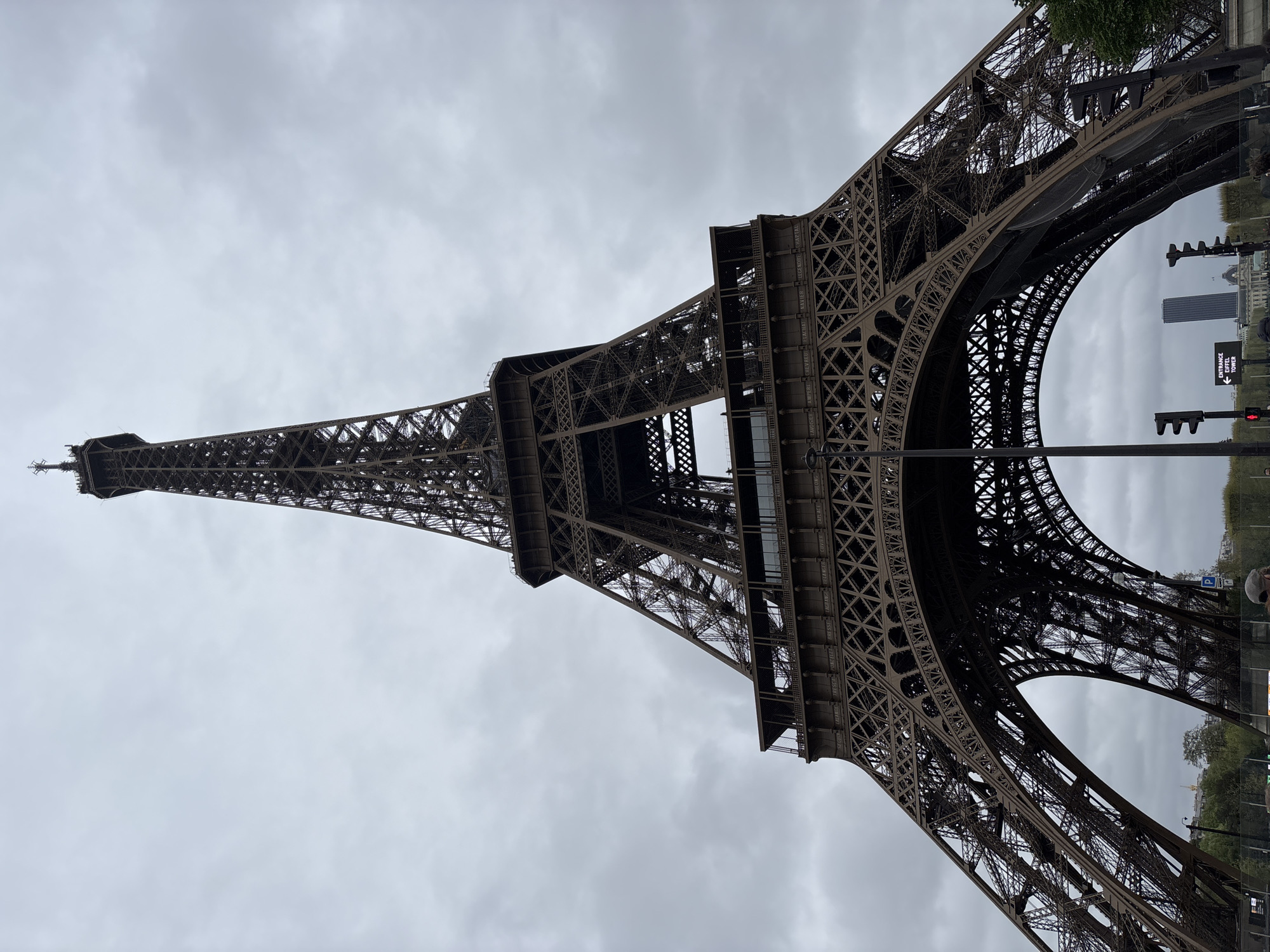 Spring afternoon views of Eiffel Tower under cloudy skies