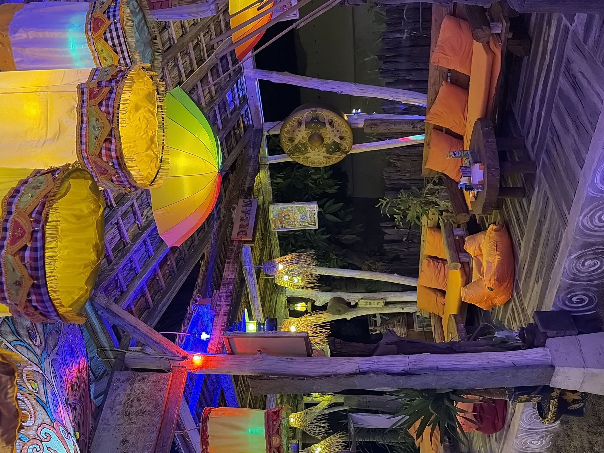Eclectic lantern-lit bar in Banjar, Indonesia, fully explored at night