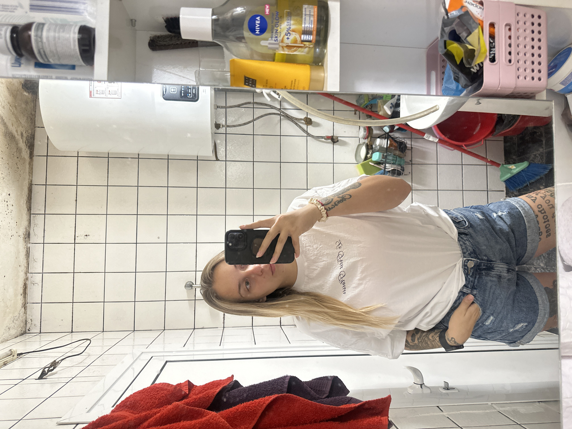 Morning selfie session from a Plovdiv apartment bathroom and bedroom.