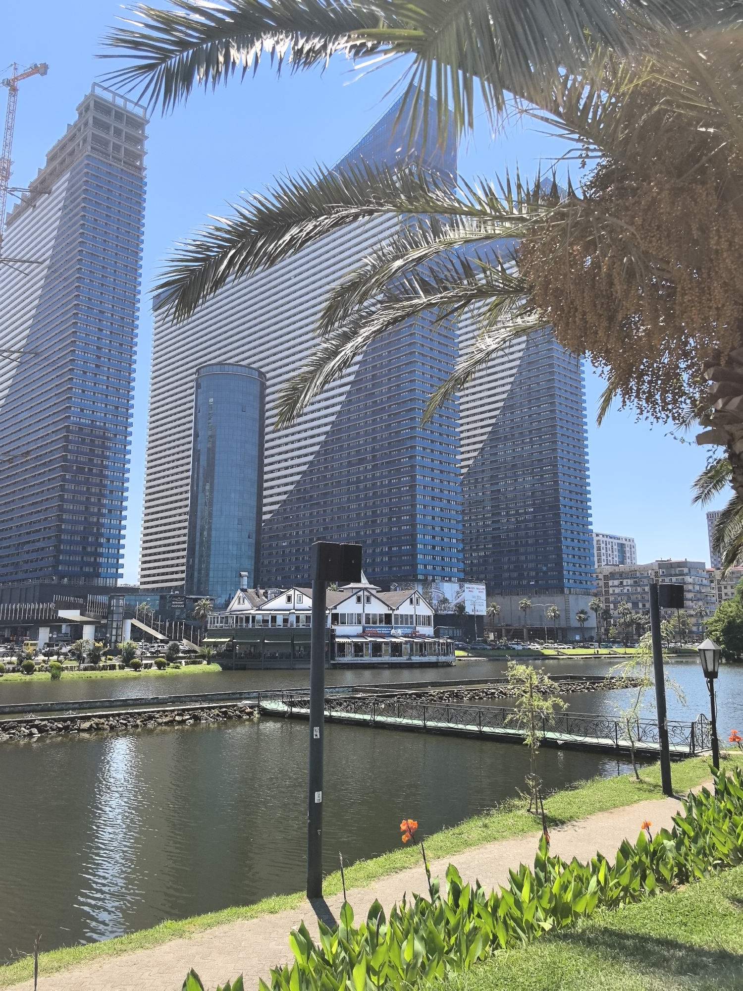 Batumi's modern waterfront on a sunny summer morning