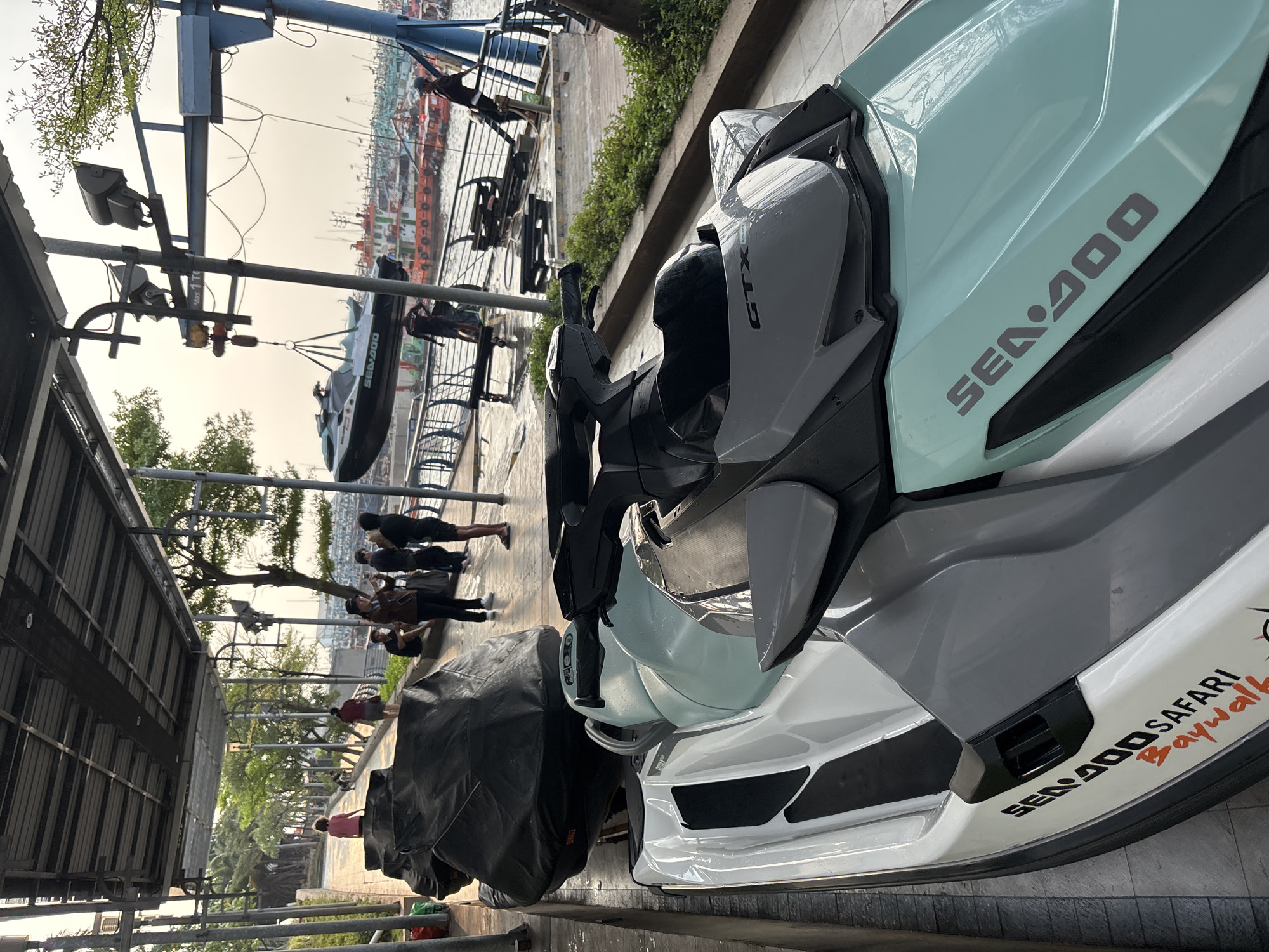 Sea-Doo jet skis launched and prepped at North Jakarta waterfront