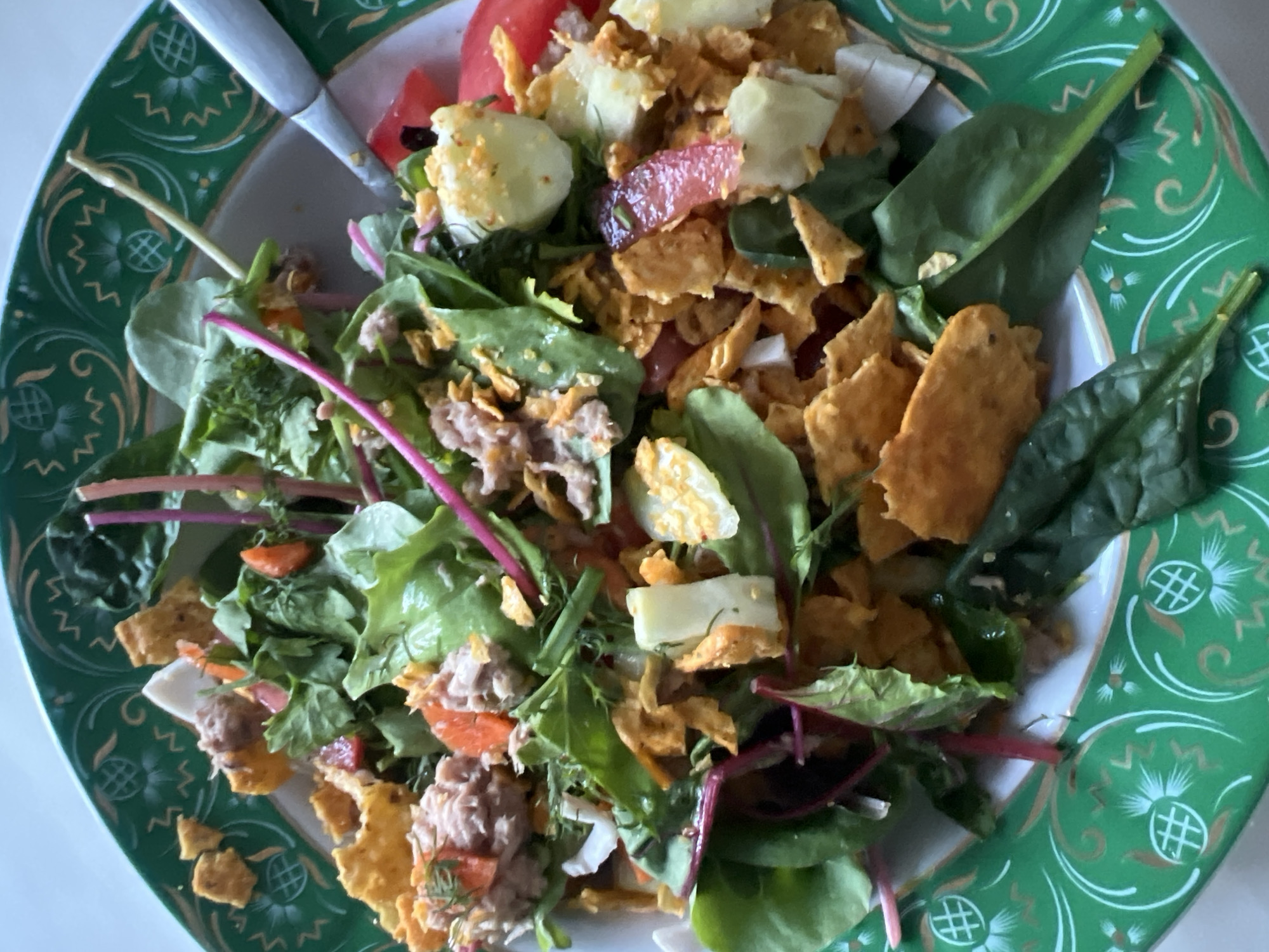 Mixed salad with tuna documented in decorative bowl, Kyiv
