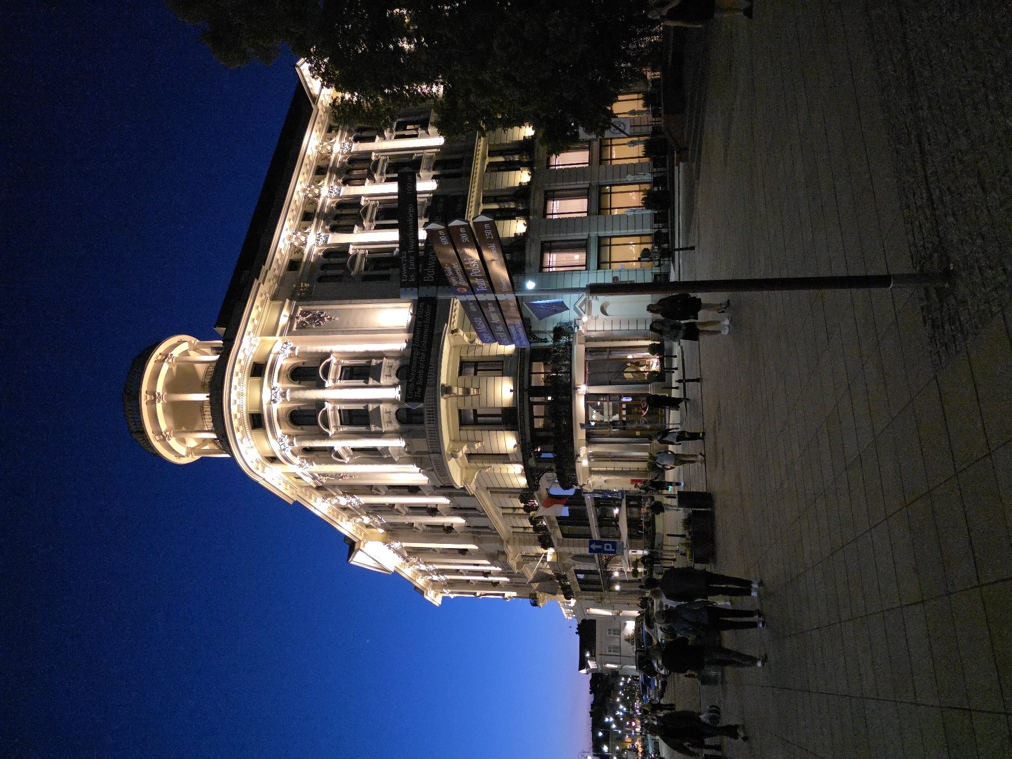 Warsaw historic district captured at night near Hotel Bristol