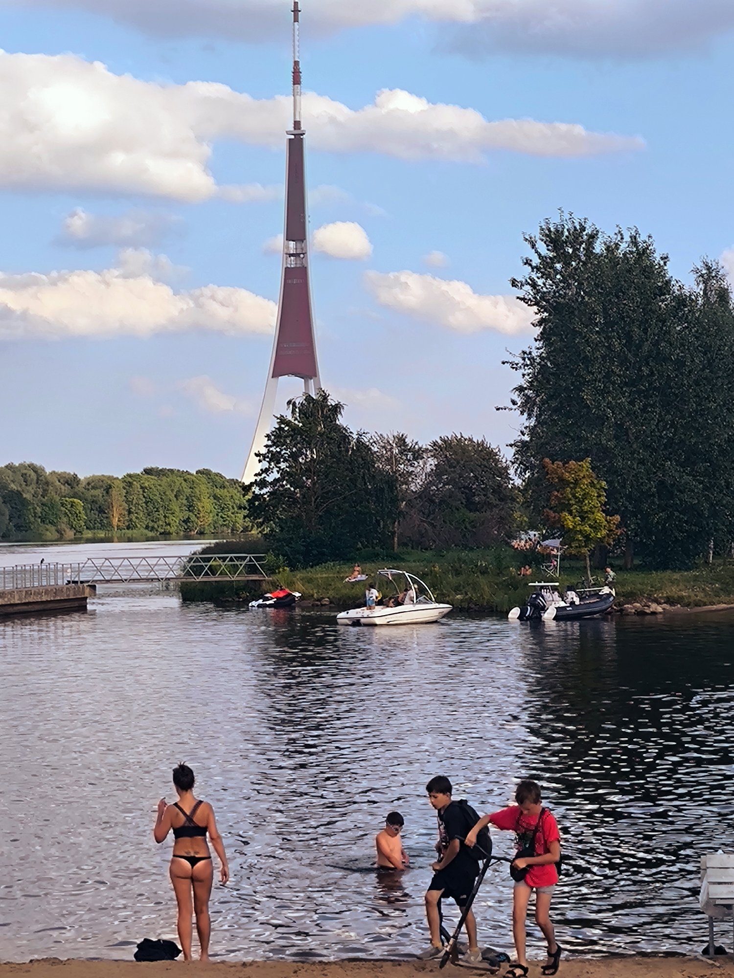 Swimmers and paddlers on the Daugava River, Riga