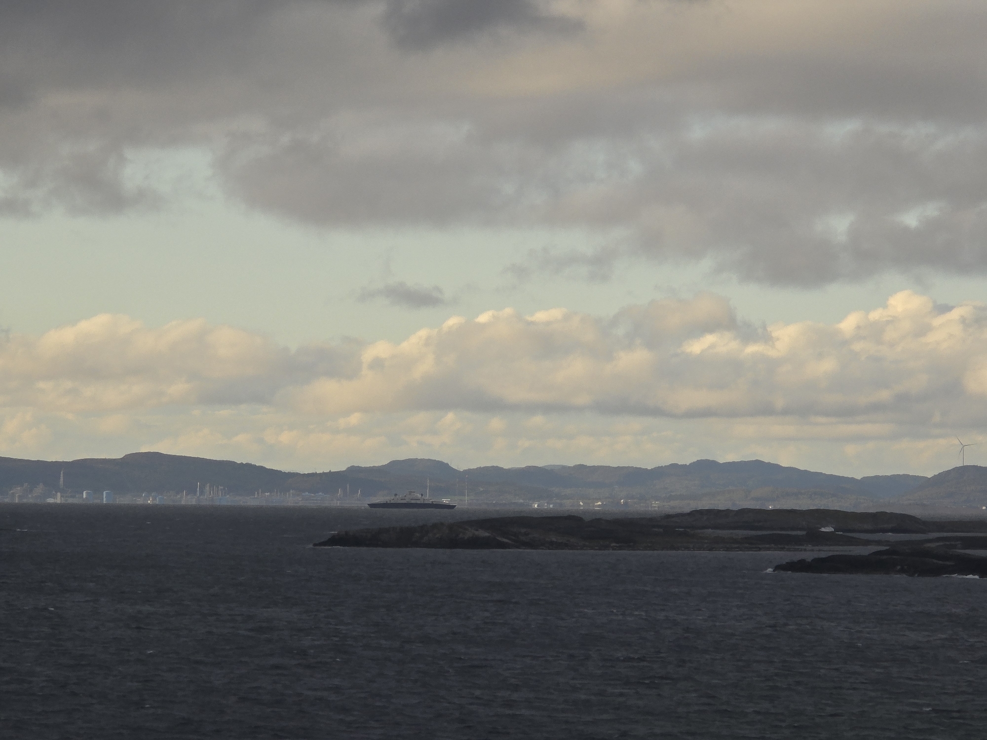 Choppy seascape with rocky islands observed near Stavanger, Norway