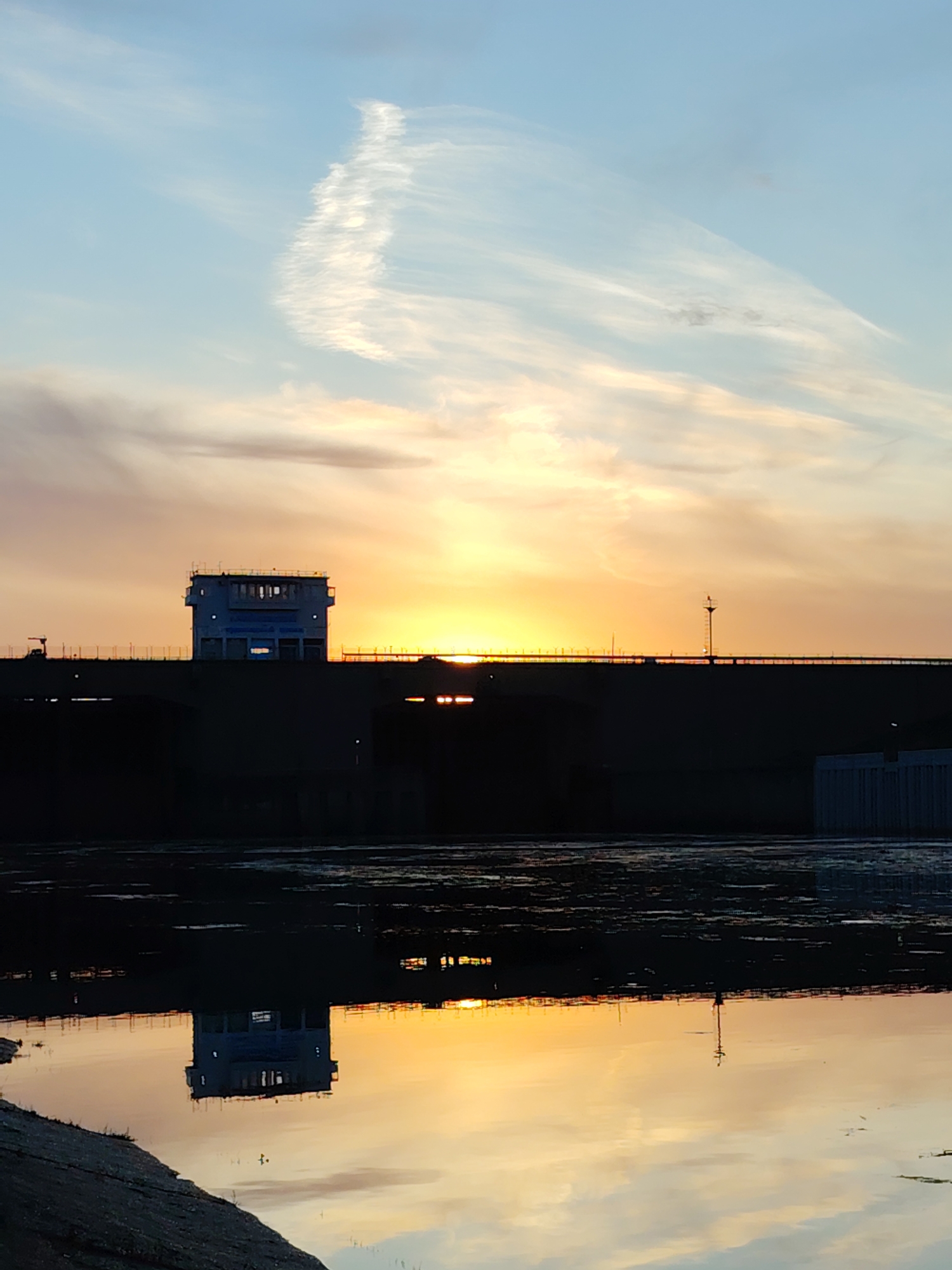 Evening fishing session documented at Kama River hydroelectric station