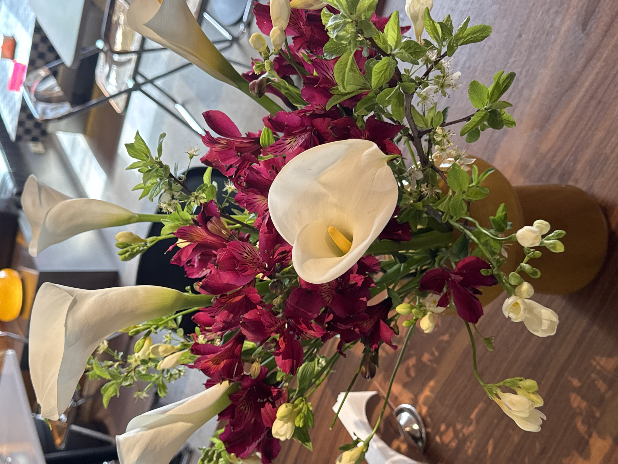 Floral arrangement photographed on table in Yerevan building