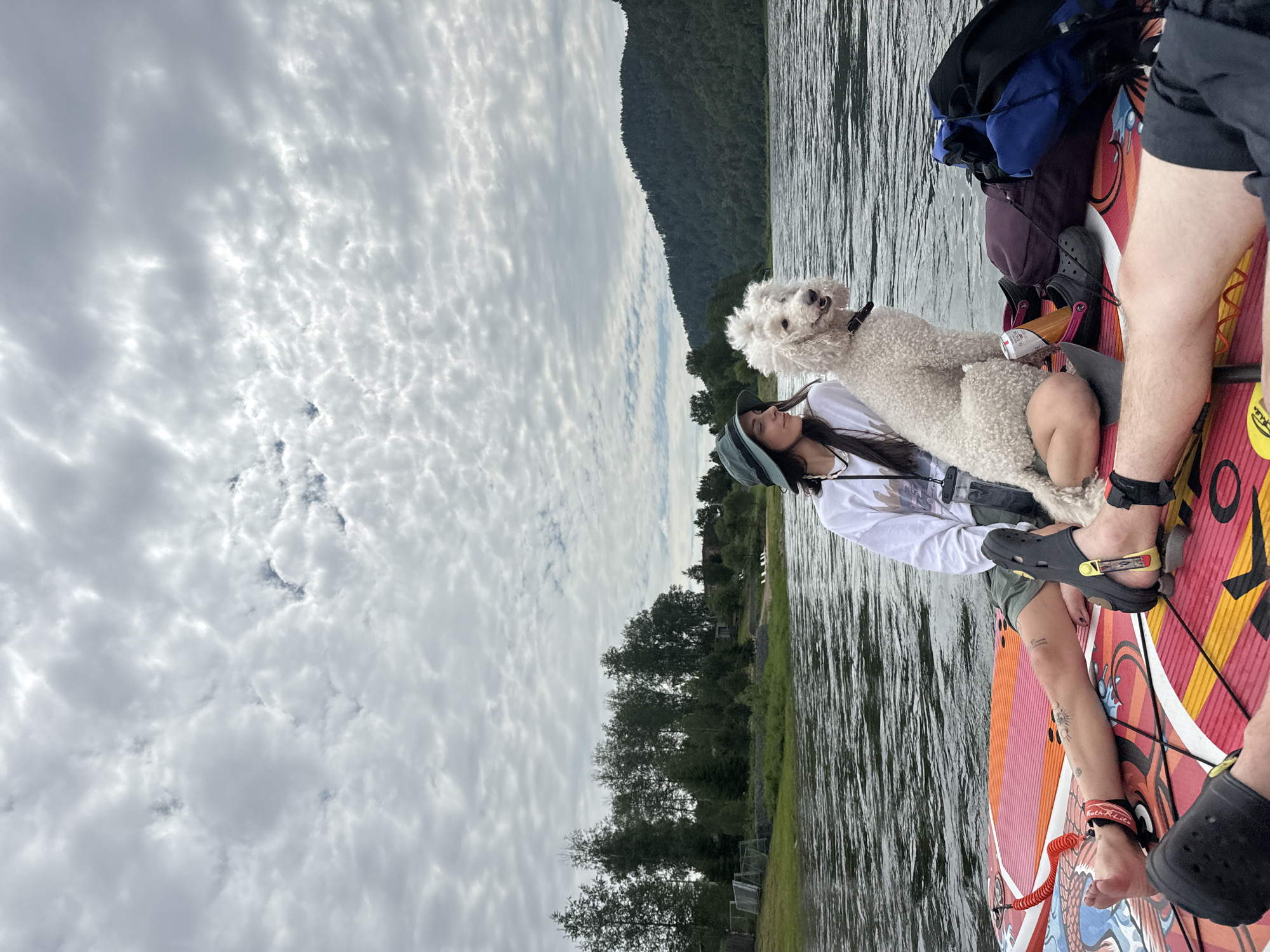 Laid-back paddleboard session on a cloudy Russian river