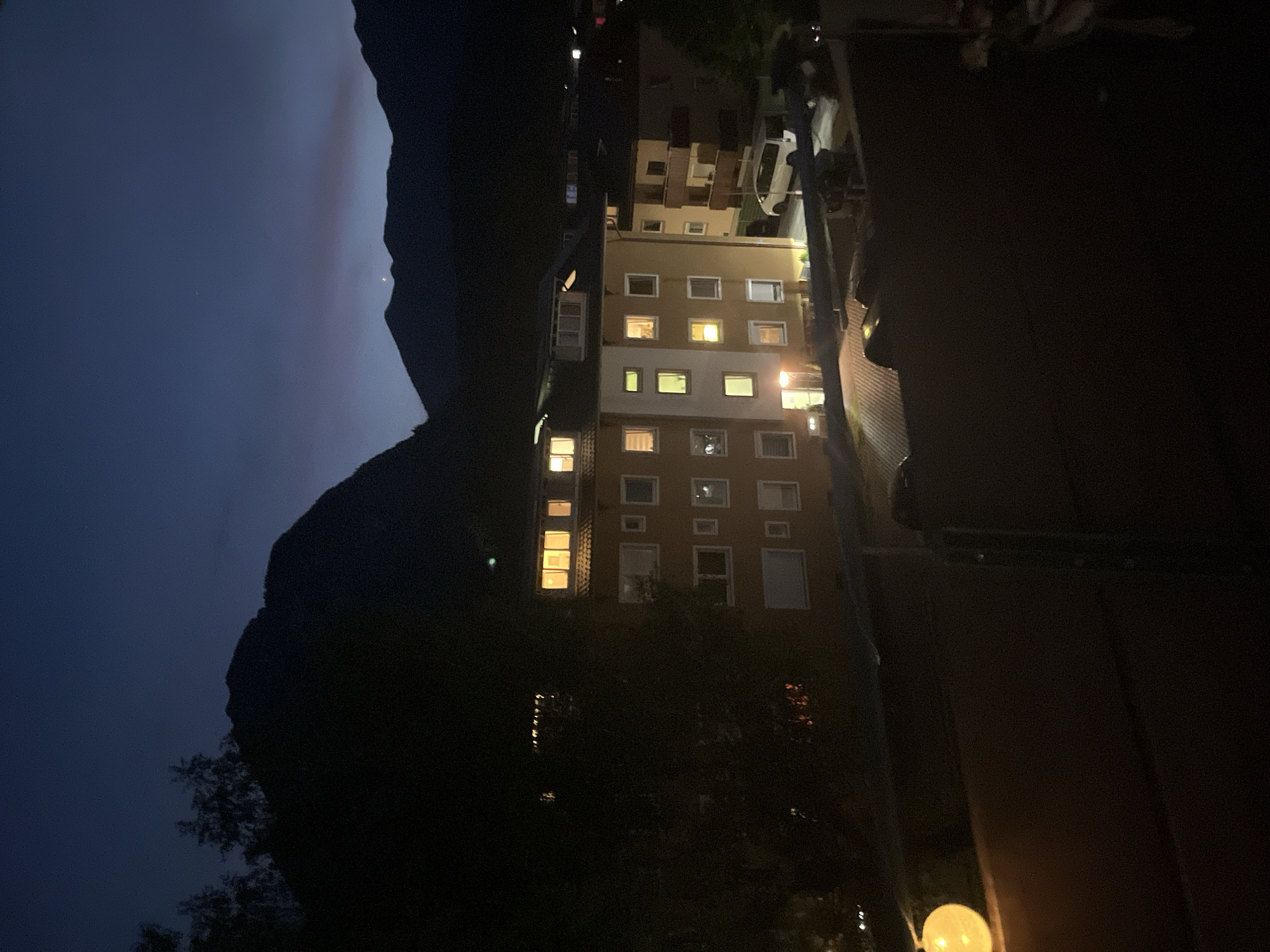 Balcony twilight in Garmisch, string lights and alpine dusk