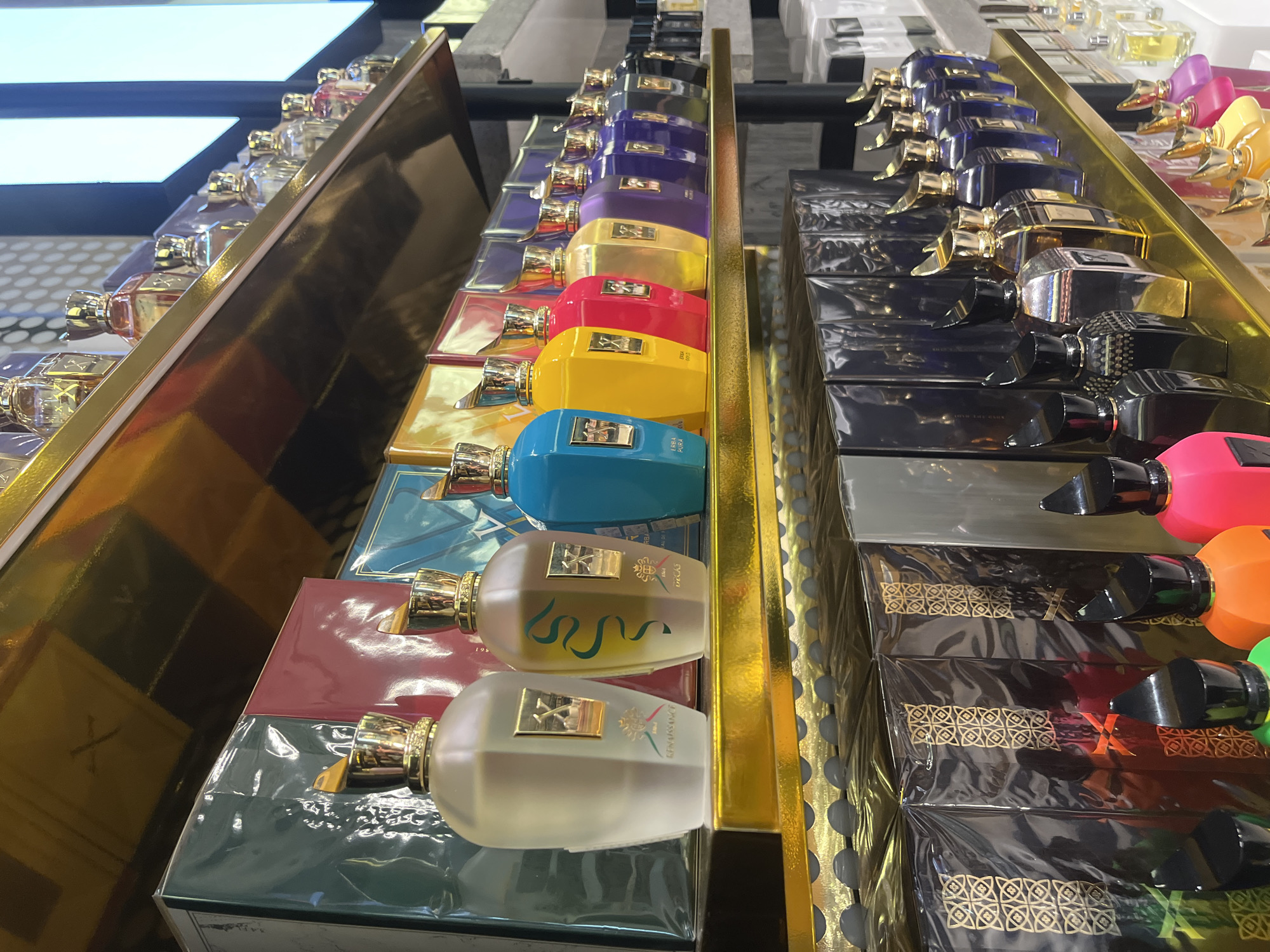 Perfume shop displays captured in Sofia retail store