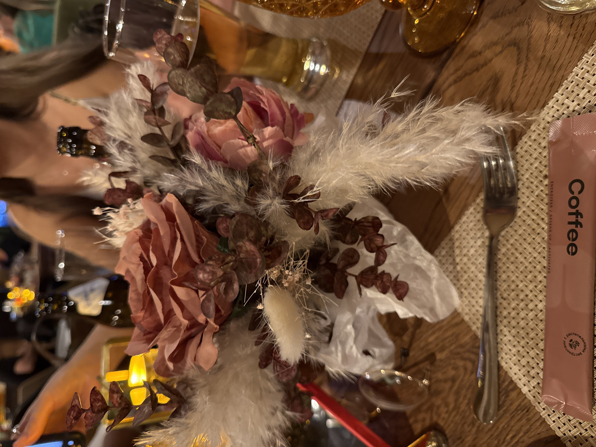 Dining moment captured at Peresvet restaurant with flowers, coffee
