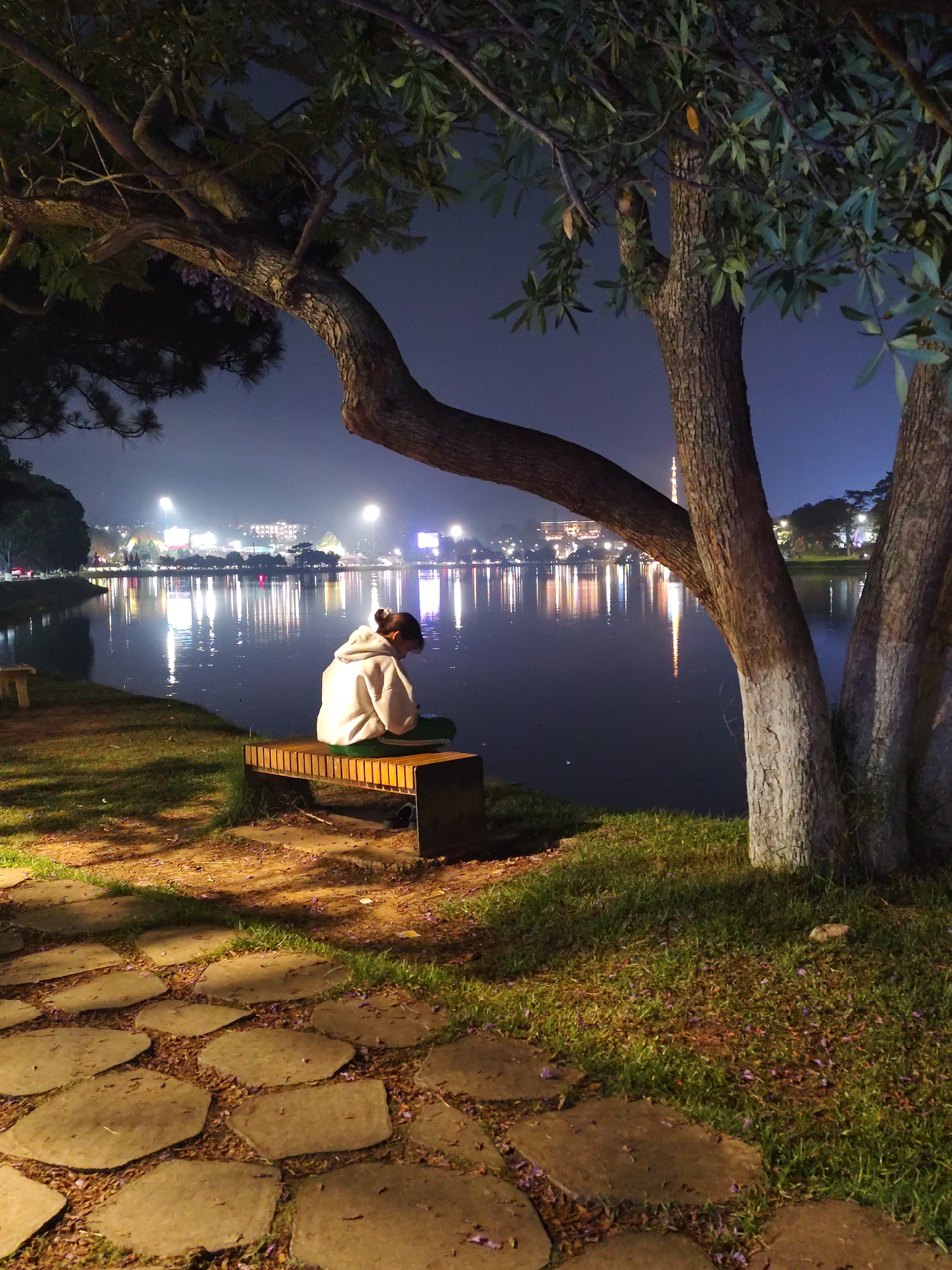 Nighttime gatherings at Da Lat lake and temple captured