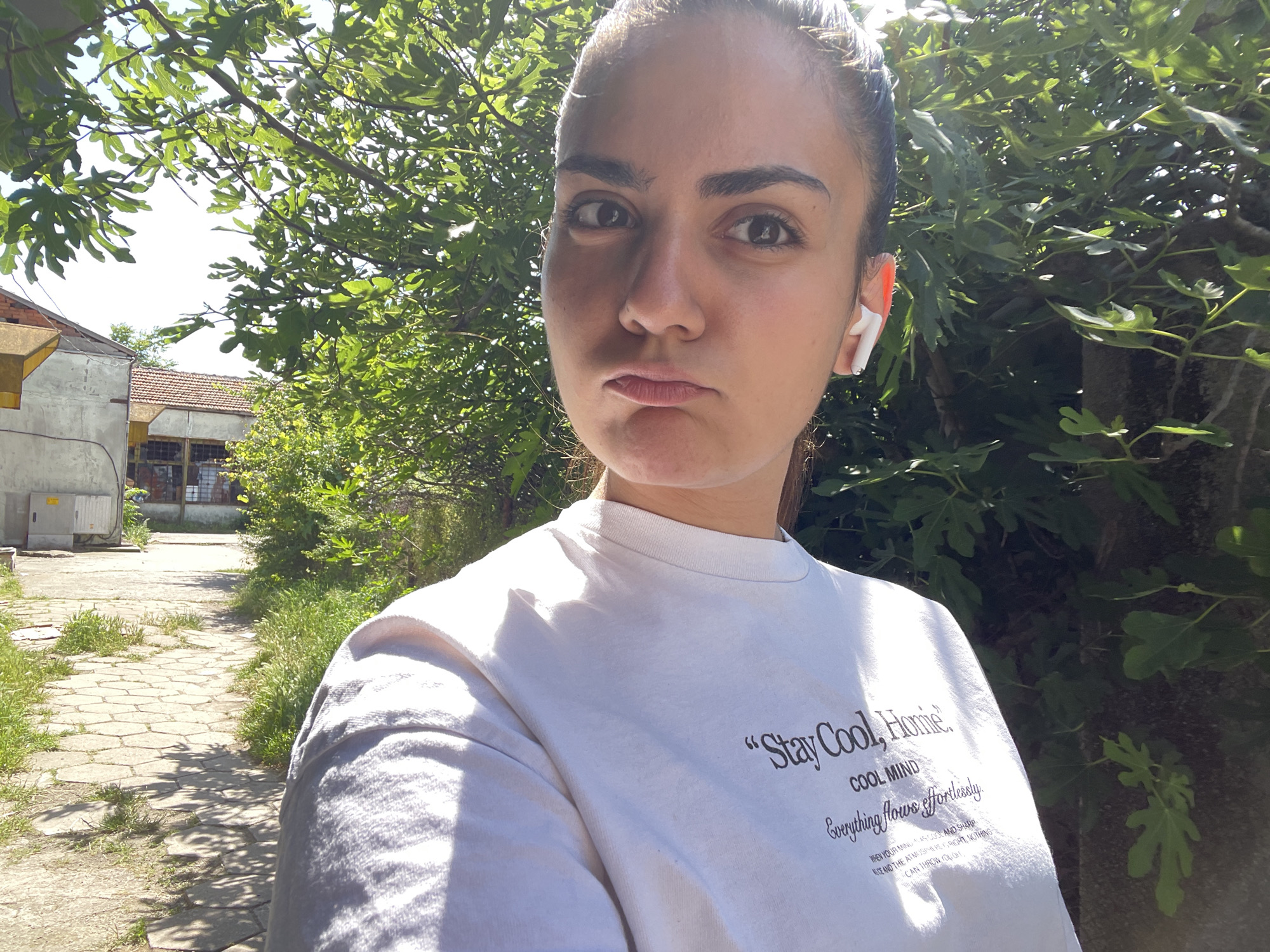 Woman takes selfies in Bulgarian town wearing message t-shirt