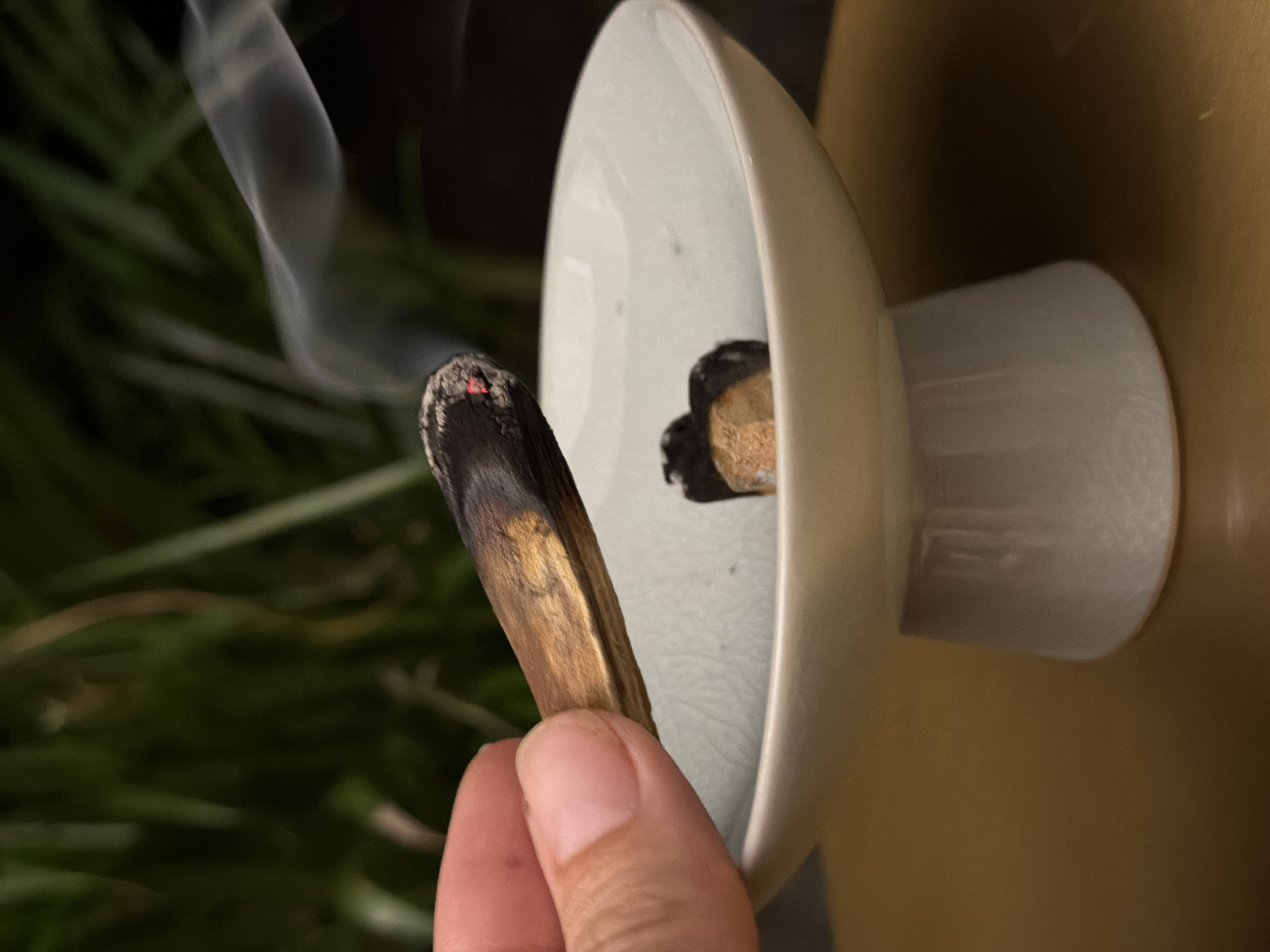 Palo santo burning ritual in a Ko Samui bedroom