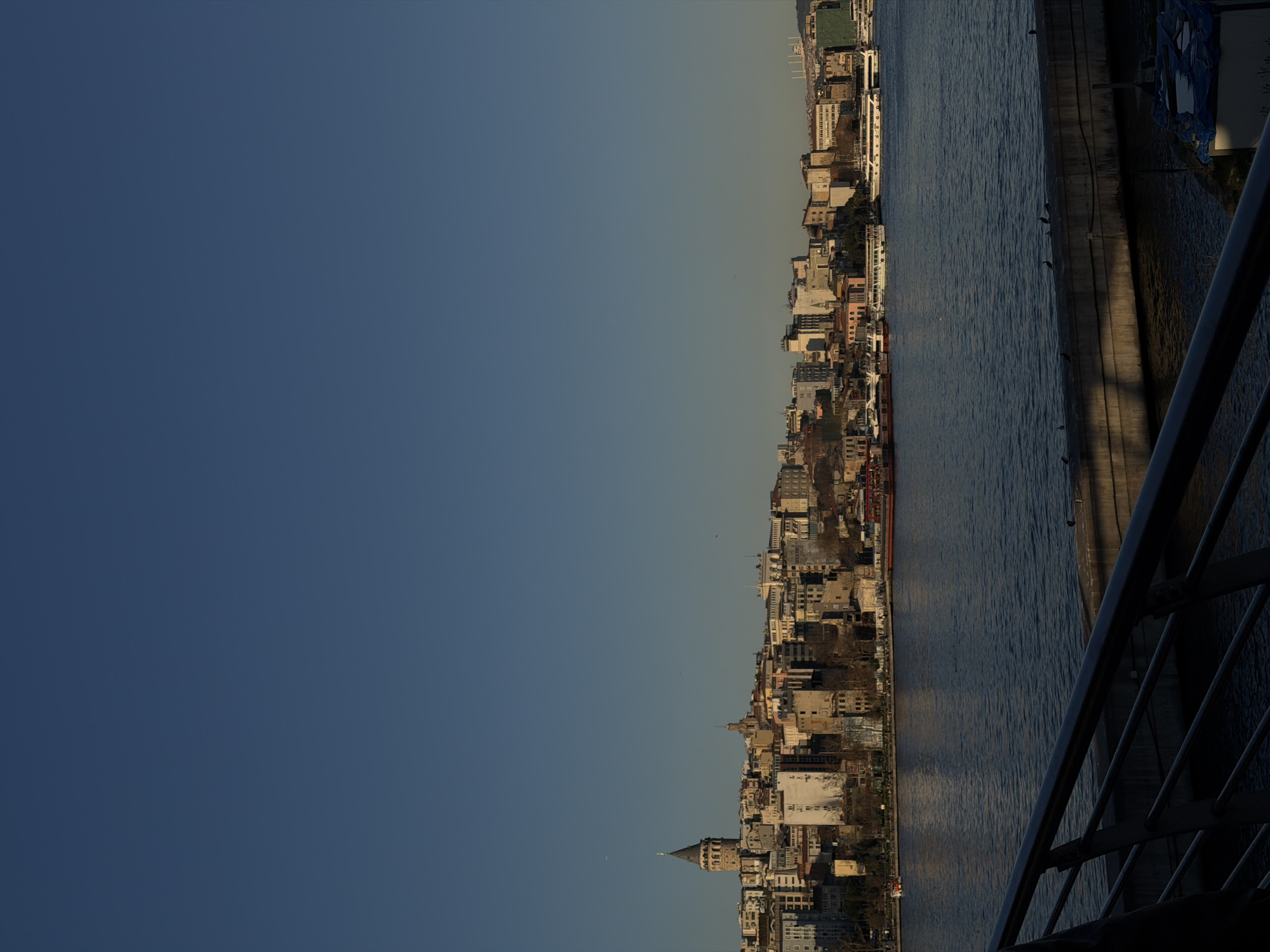 Tourist captures Istanbul cityscape and seagulls from Golden Horn Bridge